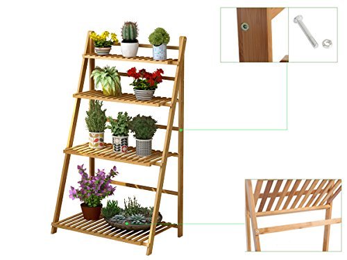 4-Tier Bamboo Plant Stand - Foldable Flower Pot Rack Shelf for Indoor/Outdoor Plants | Space-Saving Organizer for Home, Garden, Balcony & Office Decor