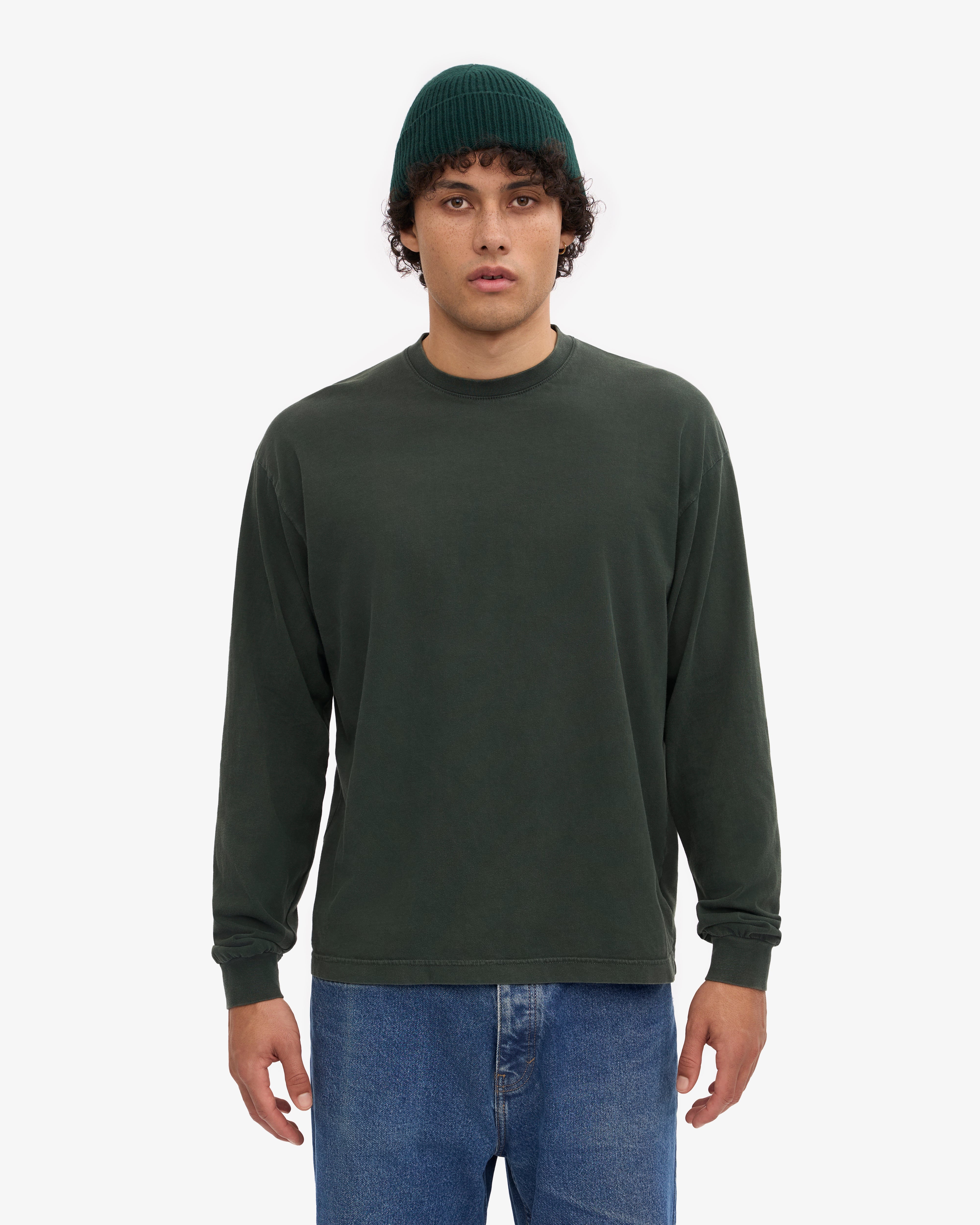 Organic Oversized Long Sleeve T-Shirt for Women - Soft Cotton Comfort Fit - Midnight Forest Green - Casual Loungewear & Streetwear Fashion