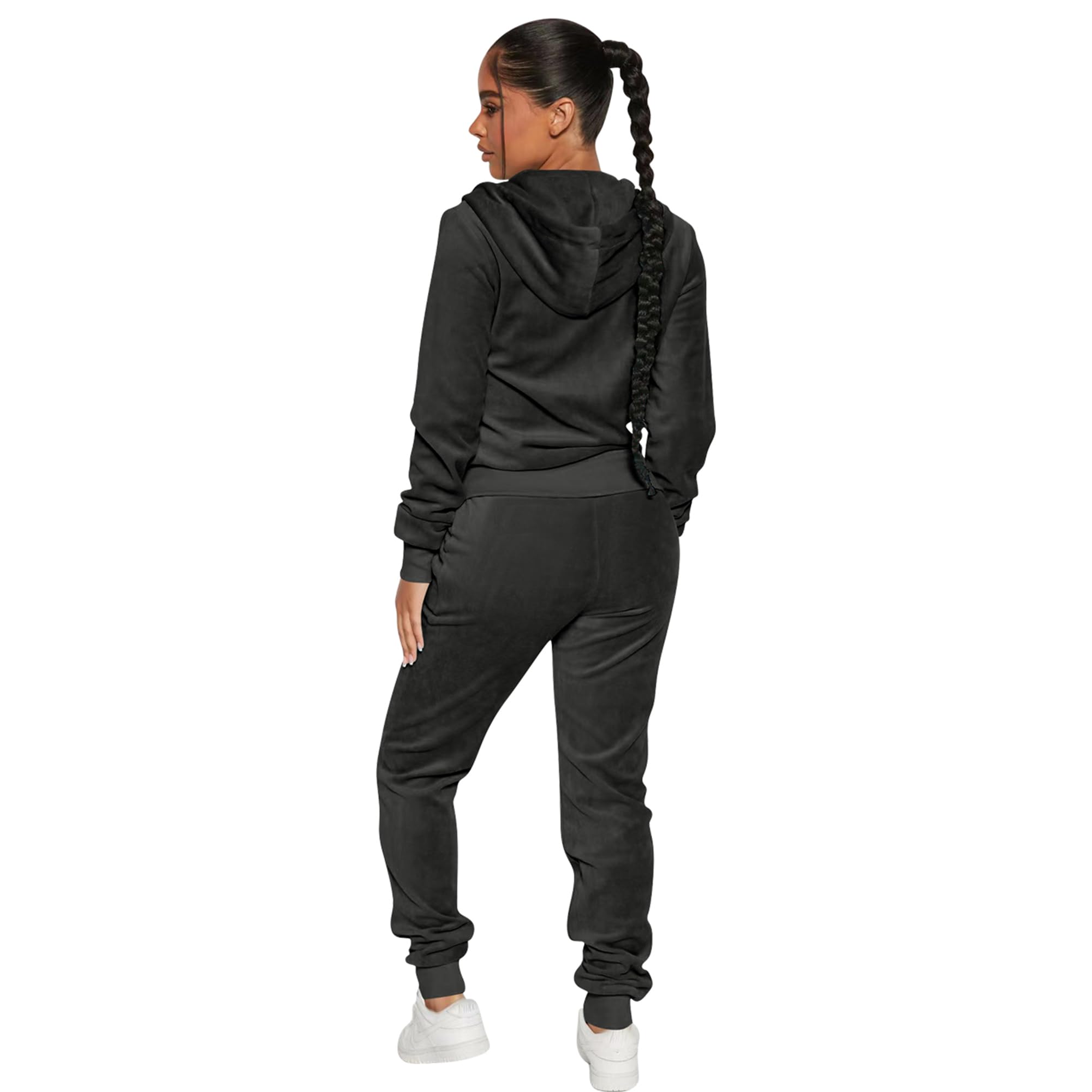 Yidengymx Women's 2-Piece Velour Tracksuit Set - Soft Velvet Hooded Jogger Outfit for Lounge & Workout | Cozy Casual Wear for Home, Gym & Running