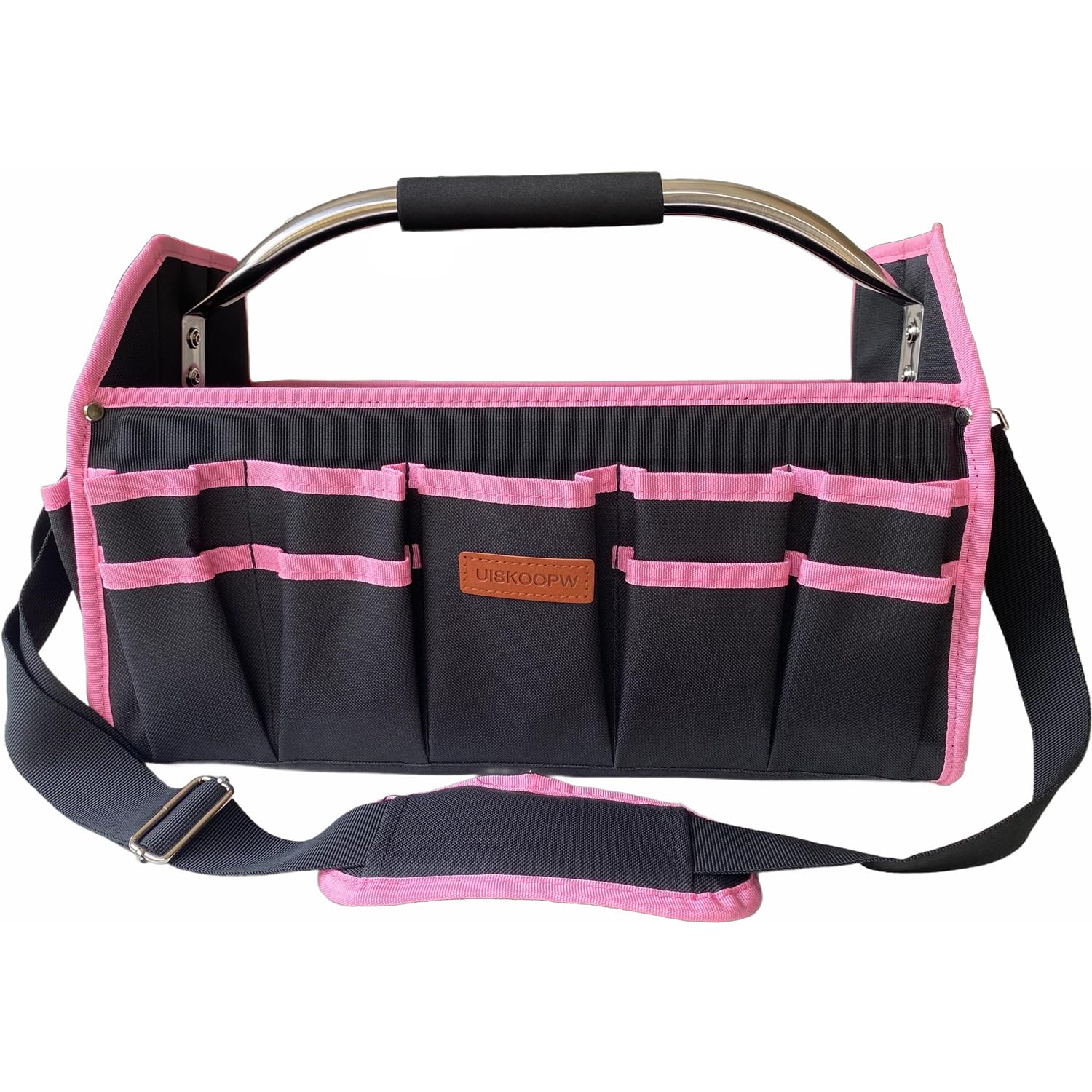 Pink Cleaning Caddy Organizer with Handle - Portable Storage for Cleaning Supplies, Housekeeping & Car Detailing - Durable Cleaning Caddy Bag for Home, Office & Travel (Pink Trim)