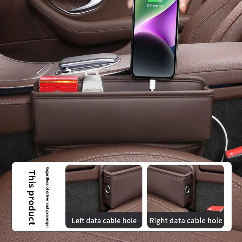 Leather Car Seat Gap Organizer for Dodge RAM, Caliber, Nitro, Journey, Avenger - Leak Proof Side Pocket Storage Box (Brown) | Perfect for Road Trips, Daily Commutes & Keeping Essentials Organized