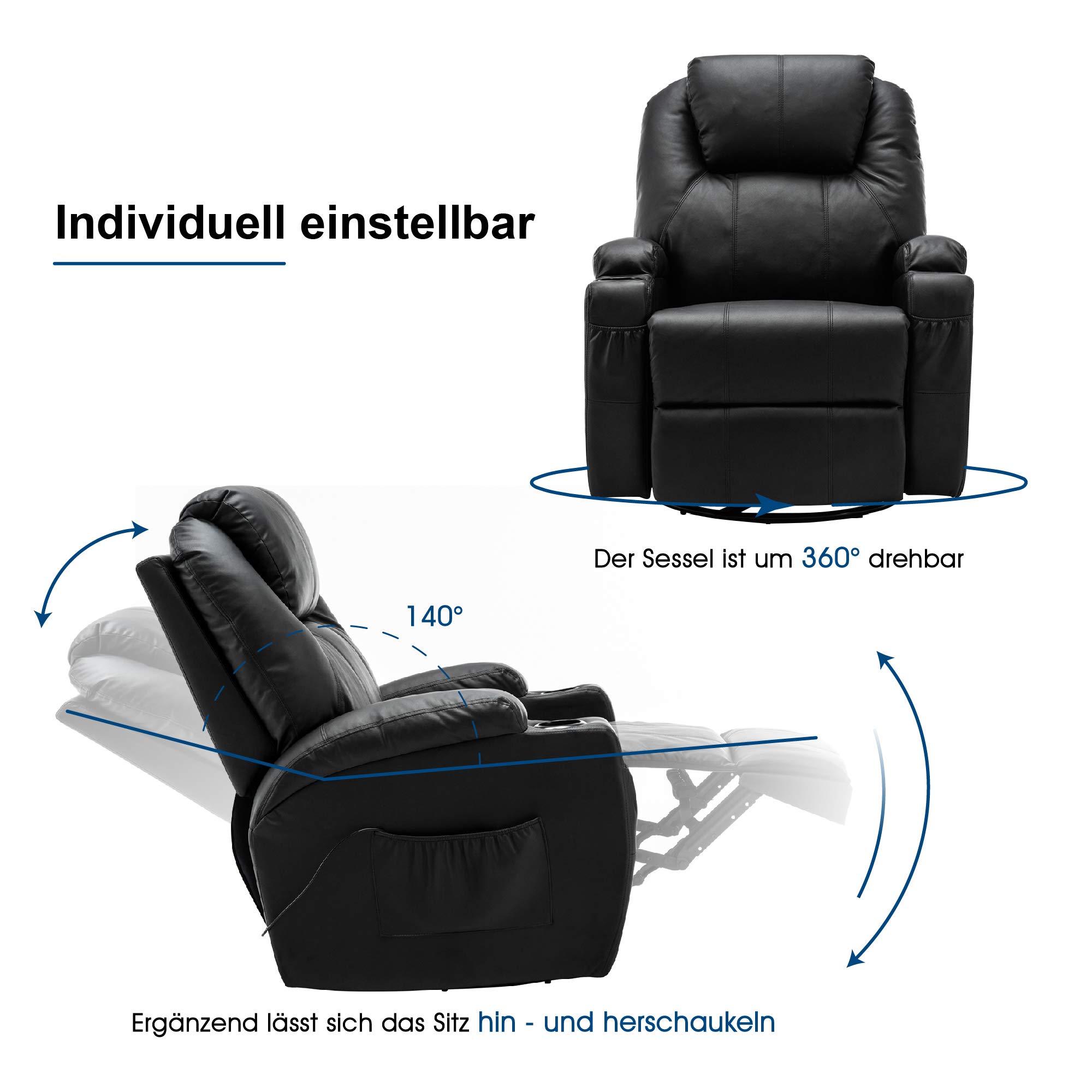 MCombo 360° Swivel Heated Massage Recliner Chair with Adjustable Settings - Black 7020BK - Perfect for Living Room, Home Theater, and Office Relaxation