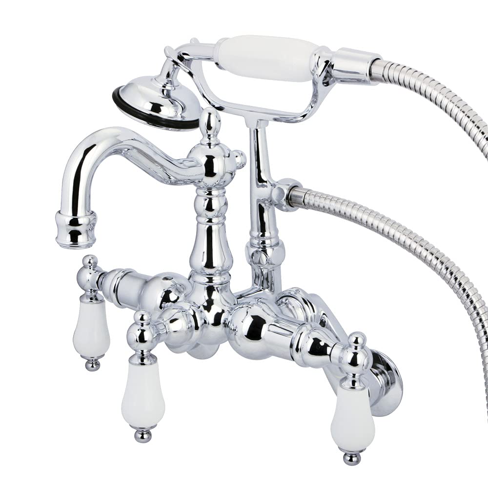 Kingston Brass CC1306T1 Heritage Vintage Leg Tub Filler with Hand Shower - Polished Chrome Finish, Hot & Cold Porcelain Lever Handle - Perfect for Vintage Bathroom Renovations and Luxury Bathtub Upgrades