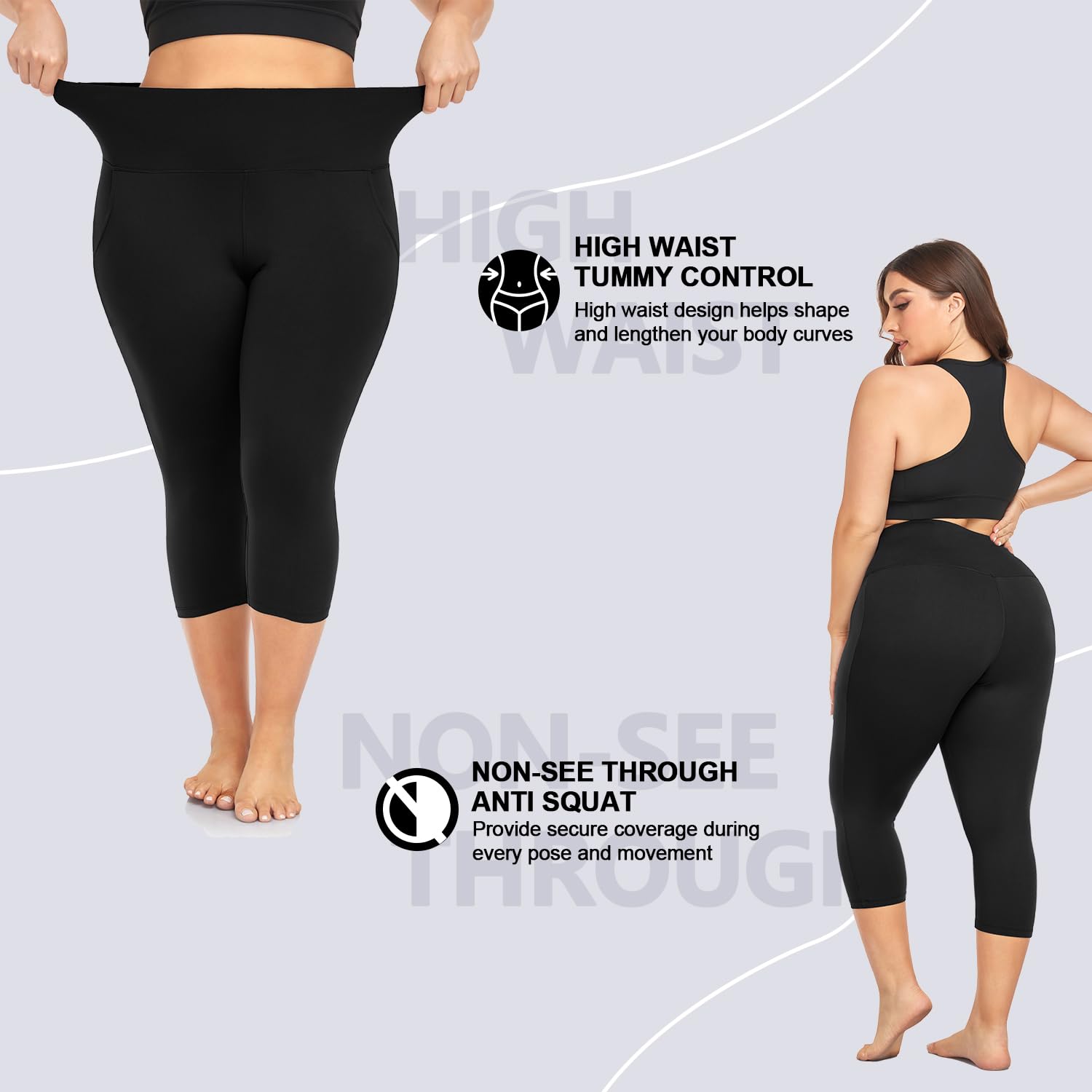 Plus Size Capri Leggings for Women XL-4XL - High Waist Tummy Control Yoga Pants - Stretchy Workout & Lounge Capris for Curvy Women - Perfect for Yoga, Gym & Casual Wear