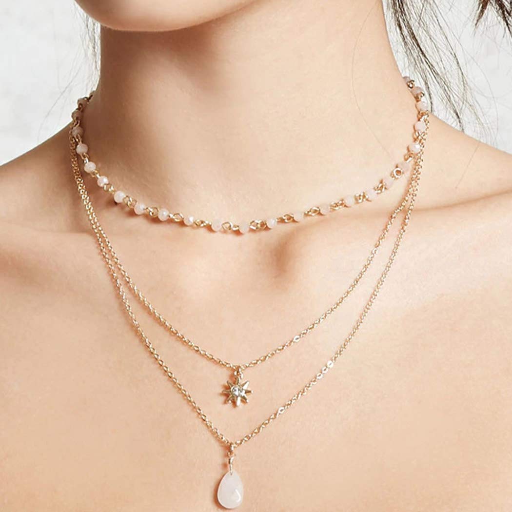 Asooll Gold Layered Choker Necklace with Sun Pendant & Boho Crystal - Elegant Pearl Neck Jewelry for Women and Girls | Perfect for Parties, Weddings & Everyday Wear