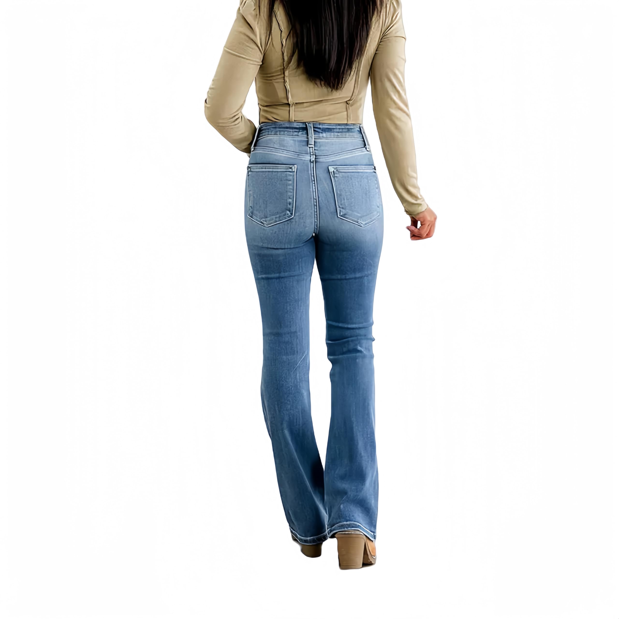 Women's High Waisted Tummy Control Bootcut Jeans - Stretchy Vintage Butt Lifting Denim Pants for Casual Wear & Night Out