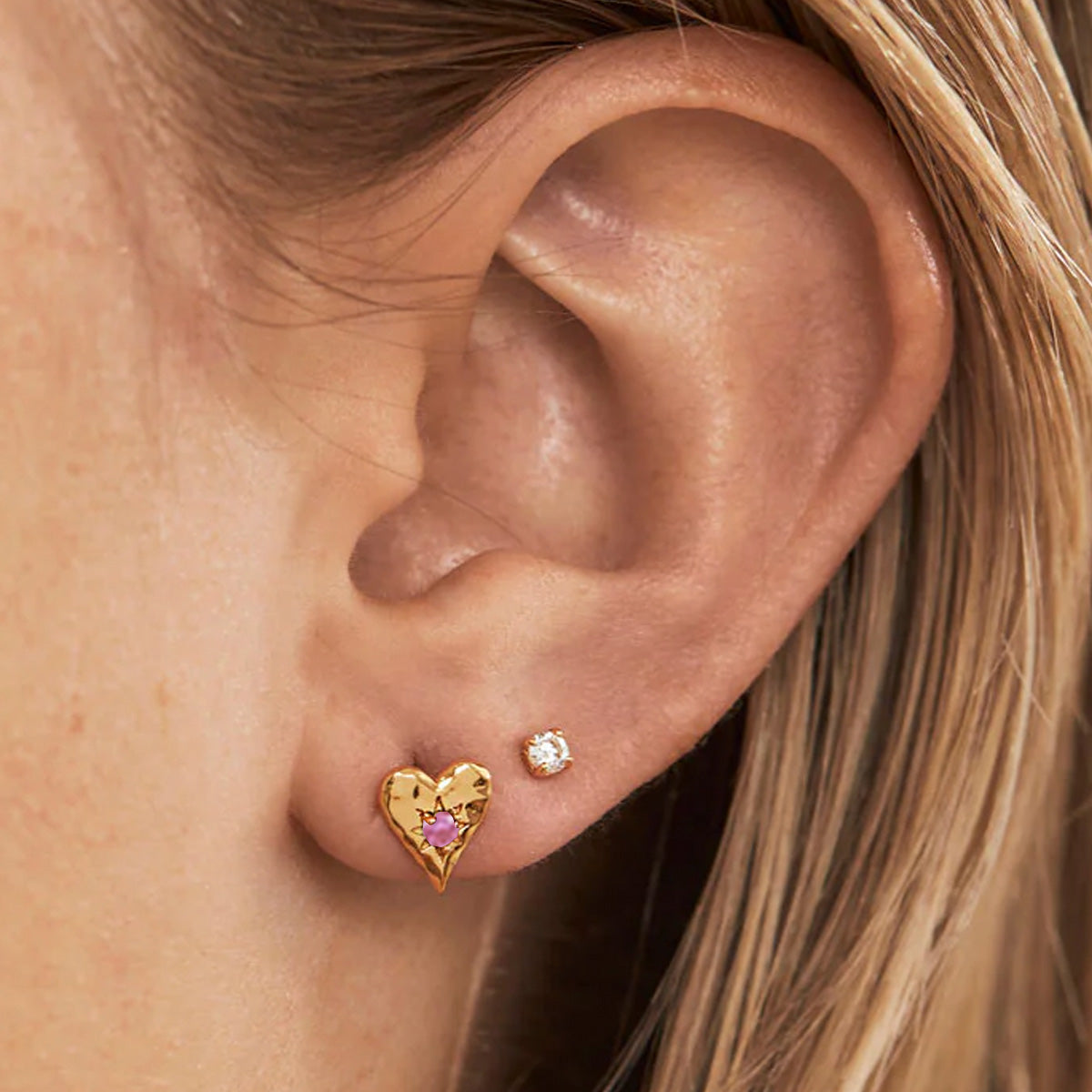 Pink Tourmaline Gold Stud Earrings for Women - 14K Rose Gold Heart Stud Earrings - Perfect for Valentine's Day, Anniversary & Everyday Wear