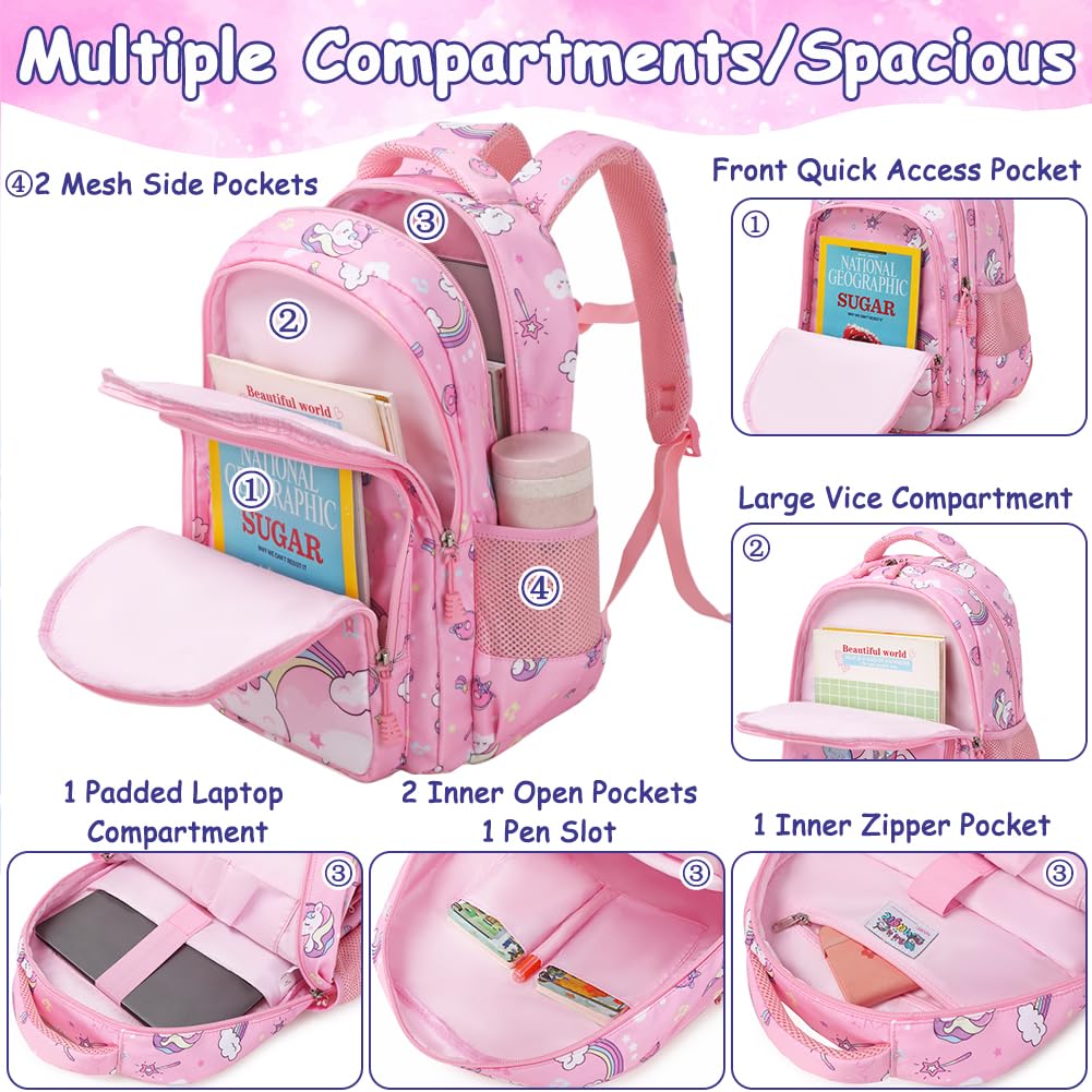 Cute Unicorn Backpack for Girls - Water Resistant Elementary School Bookbag Set with Pencil Case - Perfect for School, Travel & Daily Use