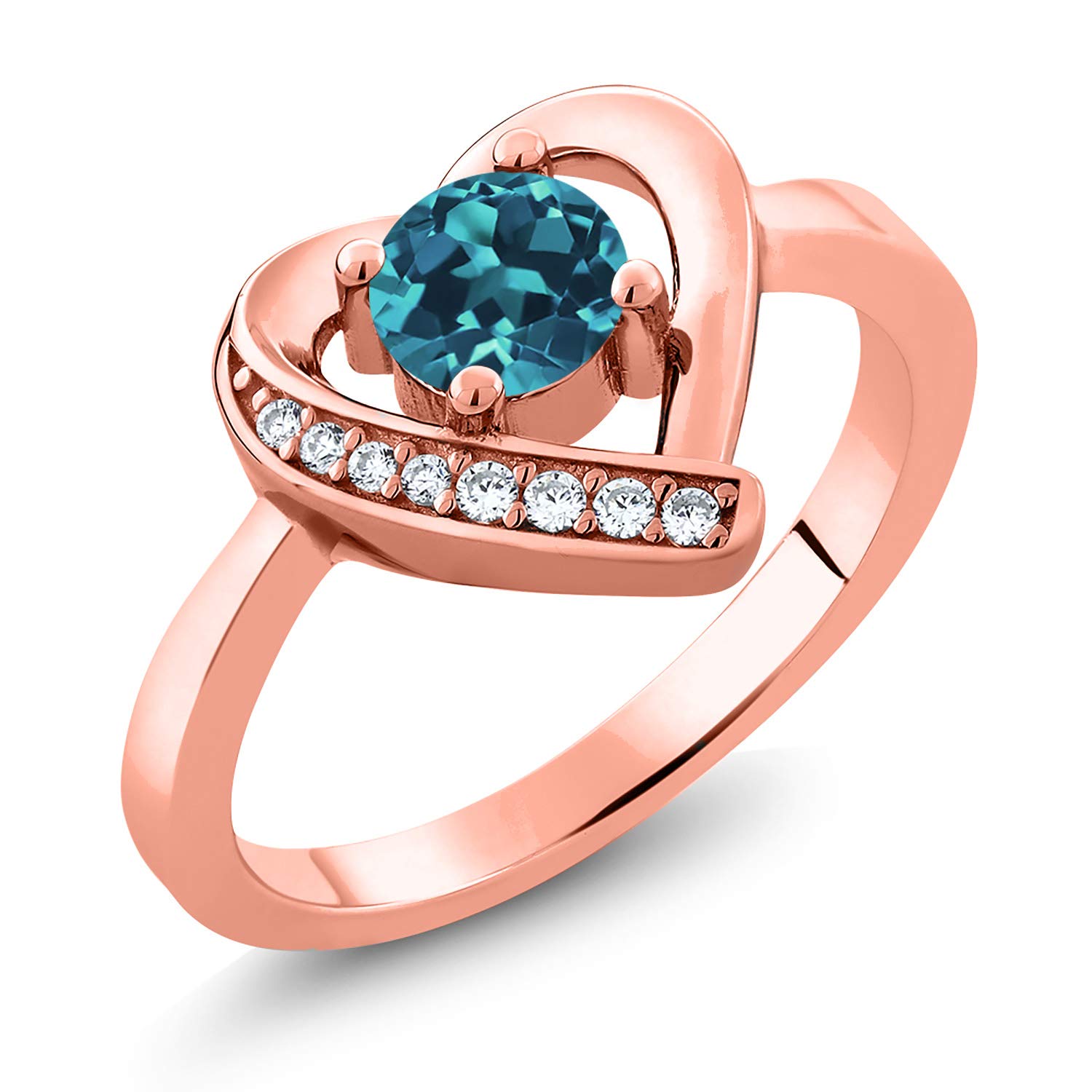 0.79 Ct London Blue Topaz Ring - 18K Rose Gold Plated Sterling Silver - Gem Stone King - Elegant Jewelry for Engagement, Anniversary & Special Occasions