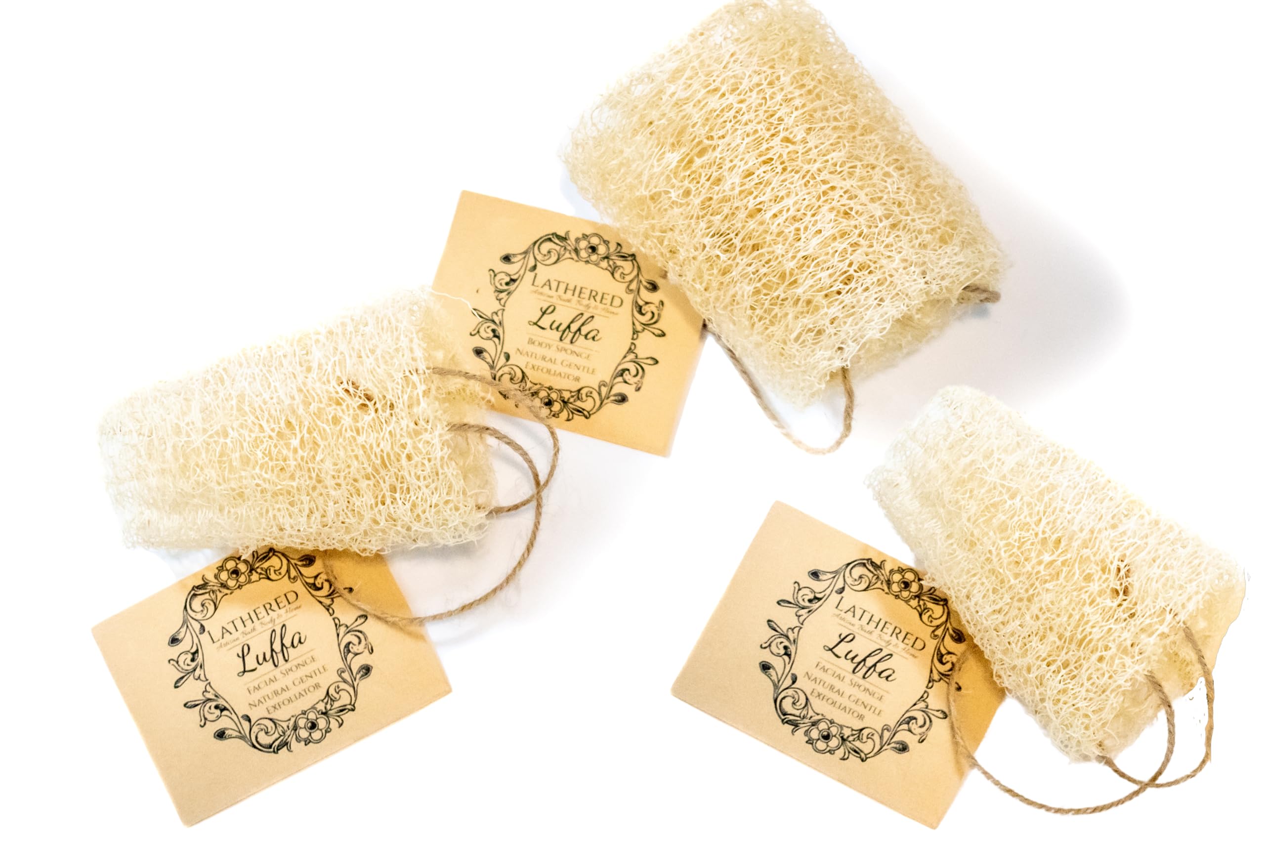 3 Pack Natural Soft Luffa Sponge for Body & Face - Gentle Exfoliating Bath & Shower Loofah by Lathered Artisan | Eco-Friendly Skin Care for Sensitive Skin | Perfect for Daily Cleansing & Spa Days