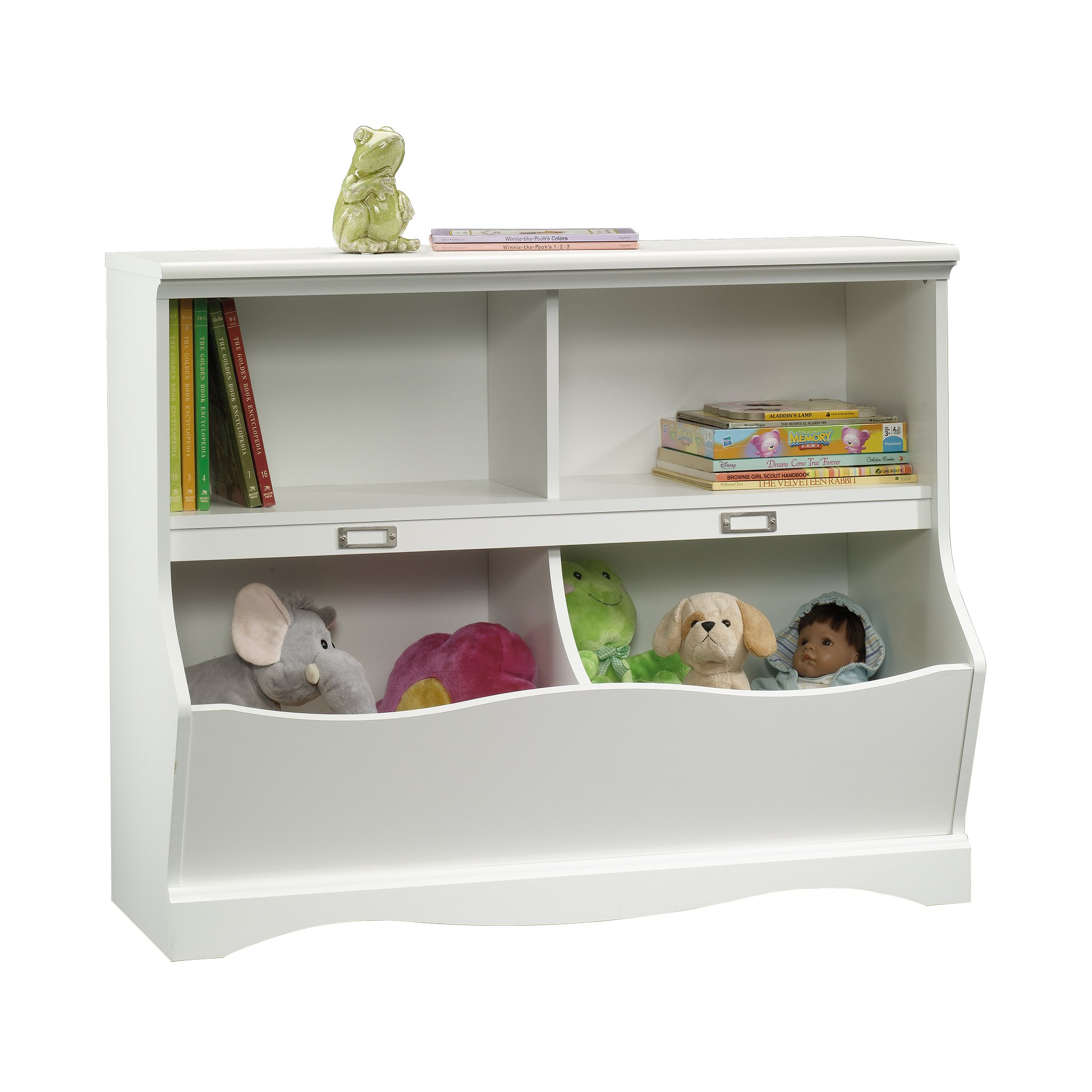 Sauder Pogo Bookcase with Footboard - Soft White Finish | Modern Bookshelf for Bedroom, Living Room & Office Storage