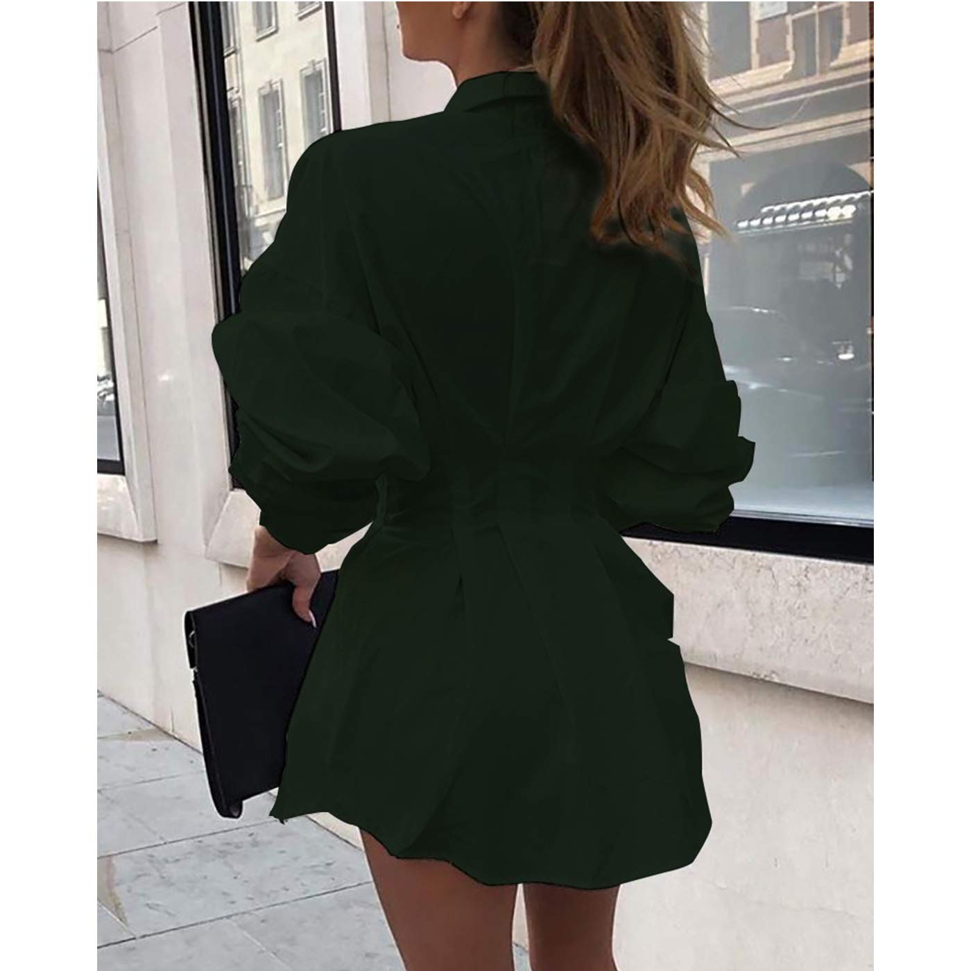 Sexy Mini Shirt Dress for Women - Casual Long Sleeve V-Neck Button Down Blouse with Belt | Perfect for Date Night, Office Wear & Summer Outfits
