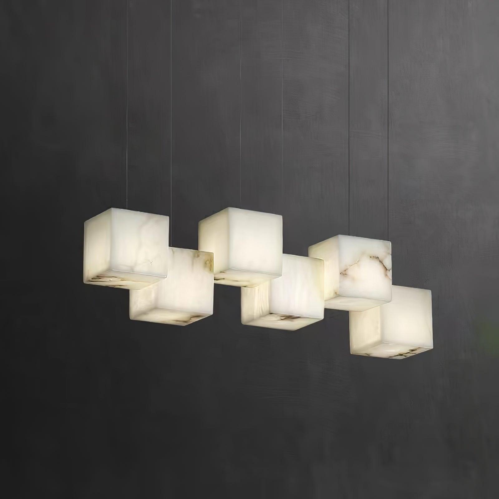 Elegant Alabaster Box Chandelier - Modern Crystal Ceiling Light Fixture for Dining Room, Living Room & Bedroom Lighting