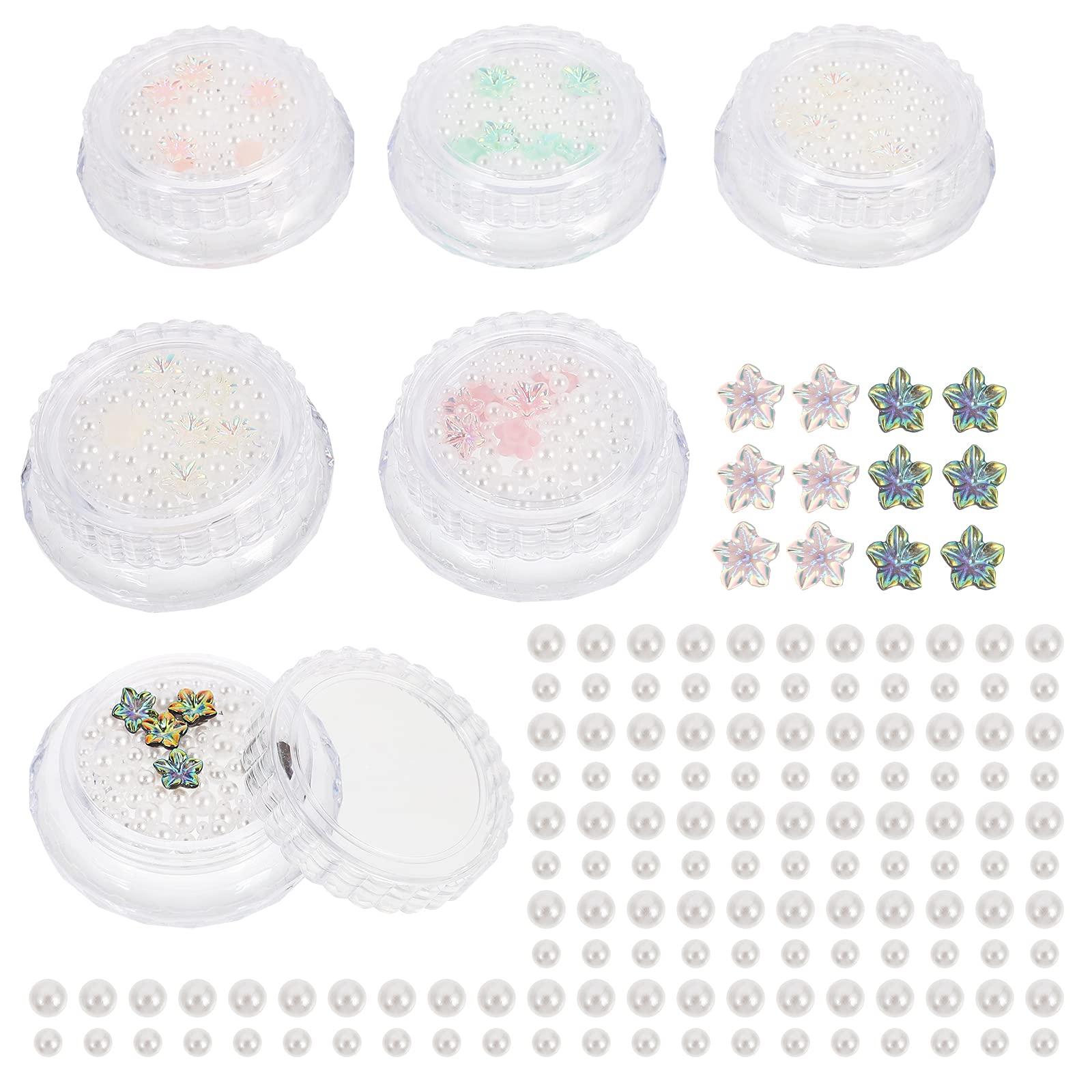 6 Pack Nail Art Stickers Kit - Floral Nail Charms, Gems, Pearl & Plastic Flower Decorations for DIY Manicure & Nail Art Designs | Perfect for Parties, Weddings, Salons & Home Nail Care