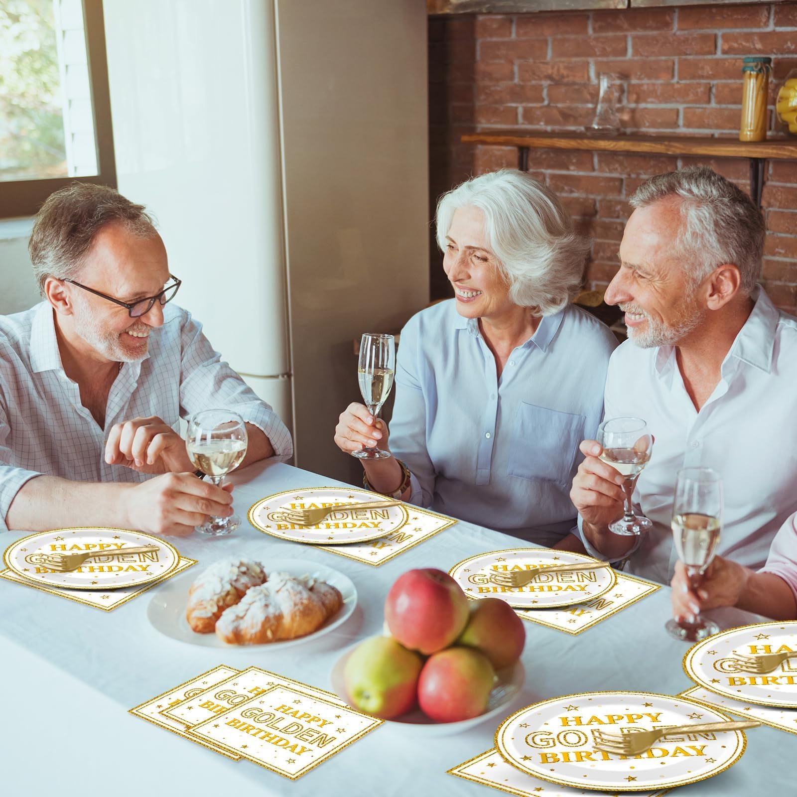 96Pcs White & Gold Glitter Birthday Party Supplies Set - Includes Paper Plates, Napkins & Dessert Tableware for Women & Men - Perfect for Golden Birthday Celebrations, Anniversaries & Special Events (Serves 24)