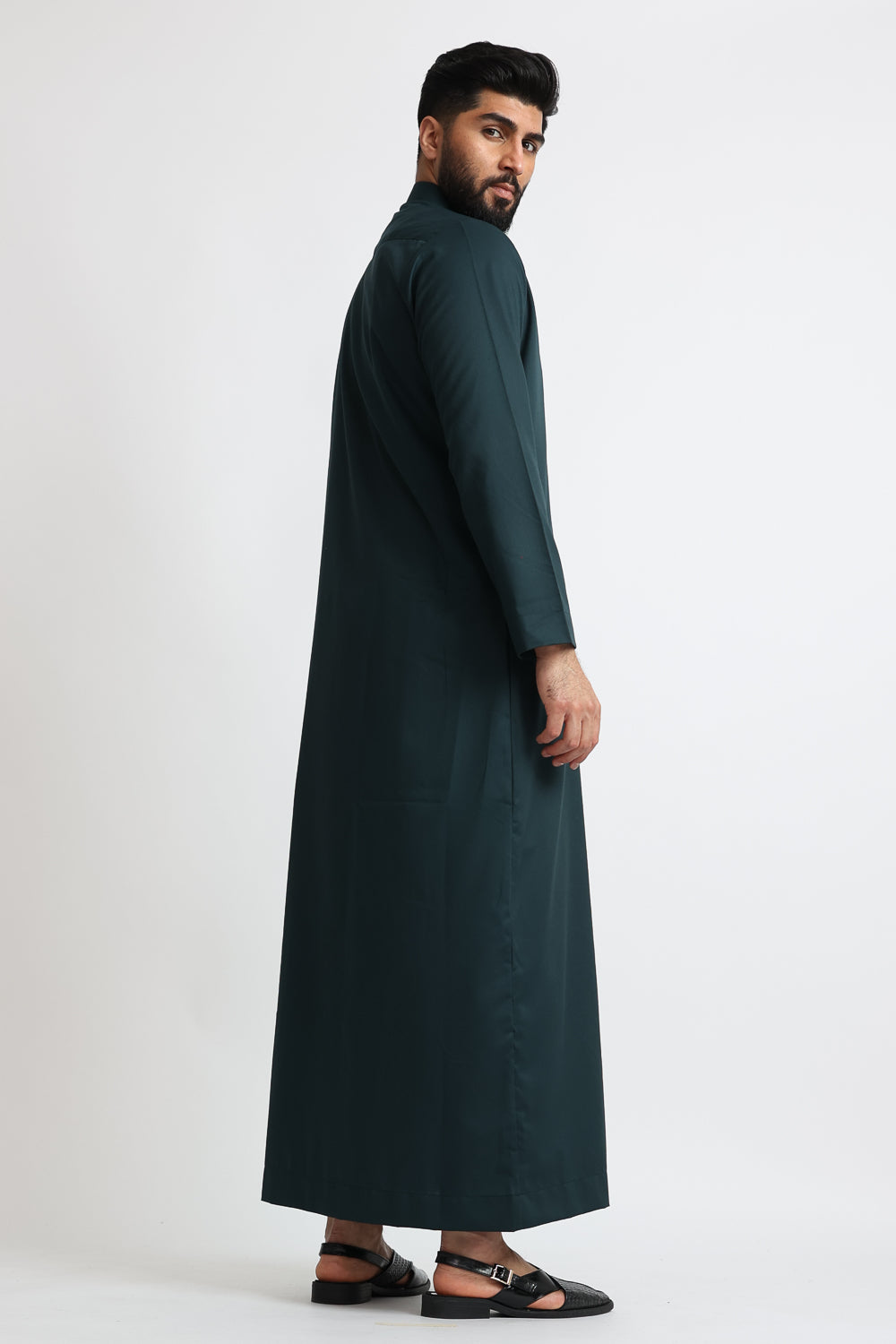 Premium J1517 Mineral Green Saudi Collar Thobe for Men - Traditional Arabic Islamic Robe - Perfect for Eid, Weddings & Special Occasions