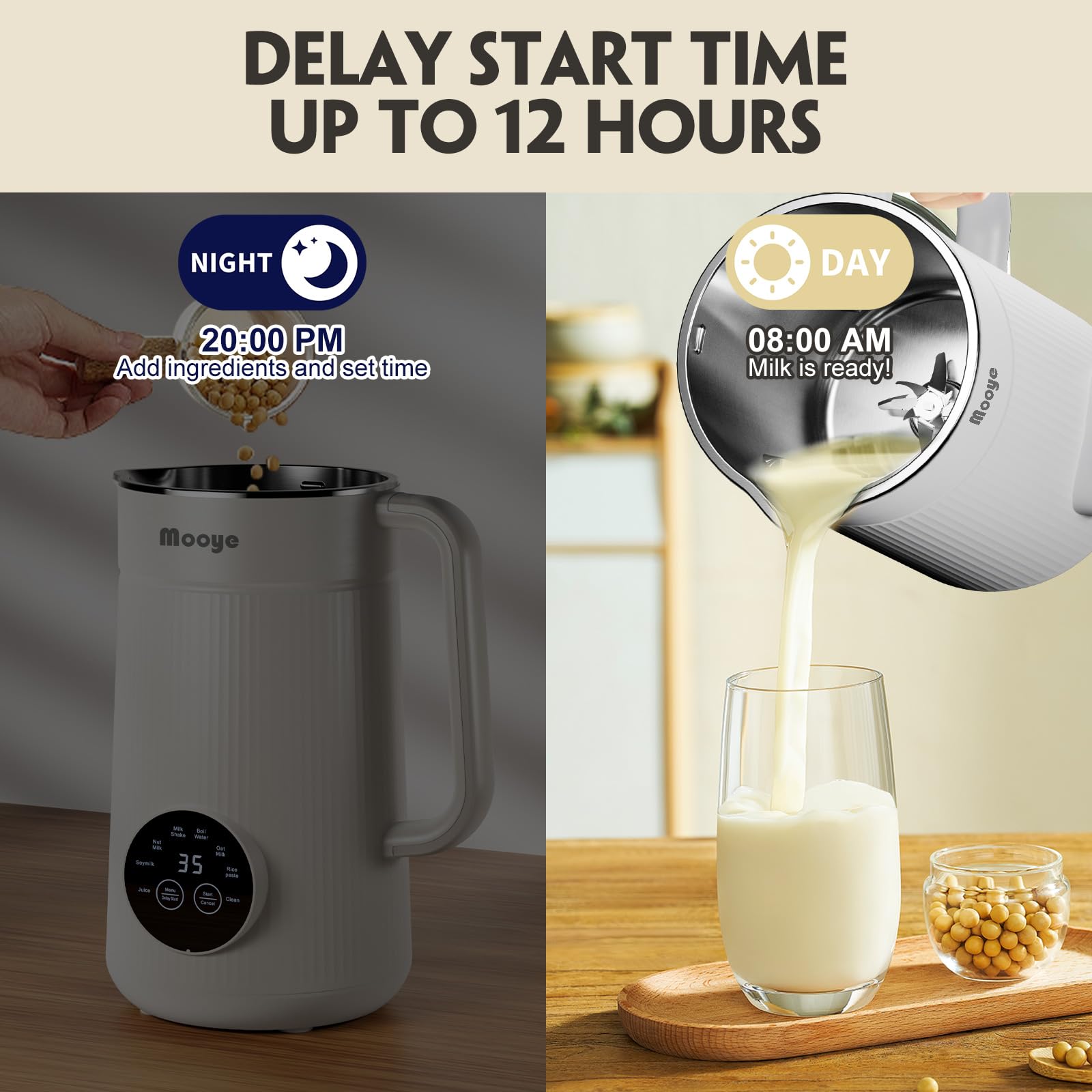 35oz Automatic Nut Milk Maker with Nut Milk Bag - Homemade Almond, Oat, Soy Milk Machine - 10 Blades, Auto-Operation, 12-Hour Timer, Easy Cleaning - Dairy-Free Beverage Maker with Recipe Book & Keep Warm Function - Perfect for Vegan, Keto, Paleo Diets & Healthy Breakfasts