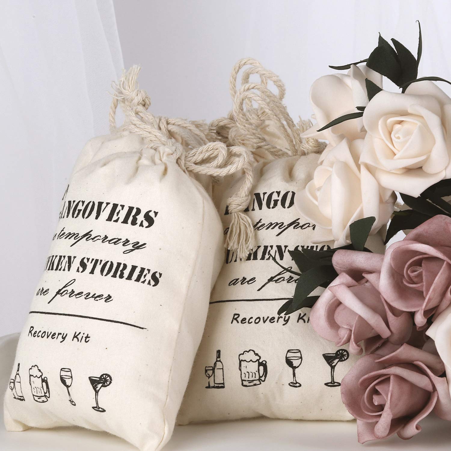 20 Pack Whaline Drawstring Cotton Muslin Bags for Bachelorette Party, Bridal Shower, Wedding Favors & Hen Night - 10x15cm Eco-Friendly Gift Bags for Recovery Kits, Decorations & Party Favors
