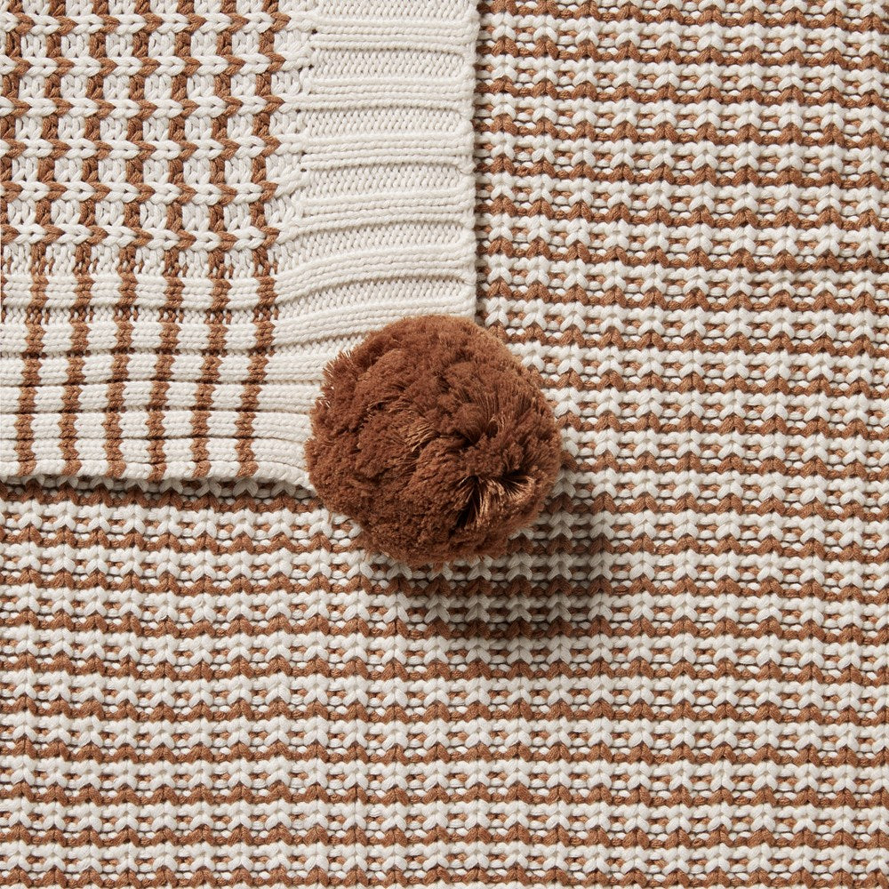Organic Cinnamon Stripe Knitted Blanket - Soft & Cozy Handmade Throw for Living Room, Bedroom & Nursery - Eco-Friendly Home Decor Gift