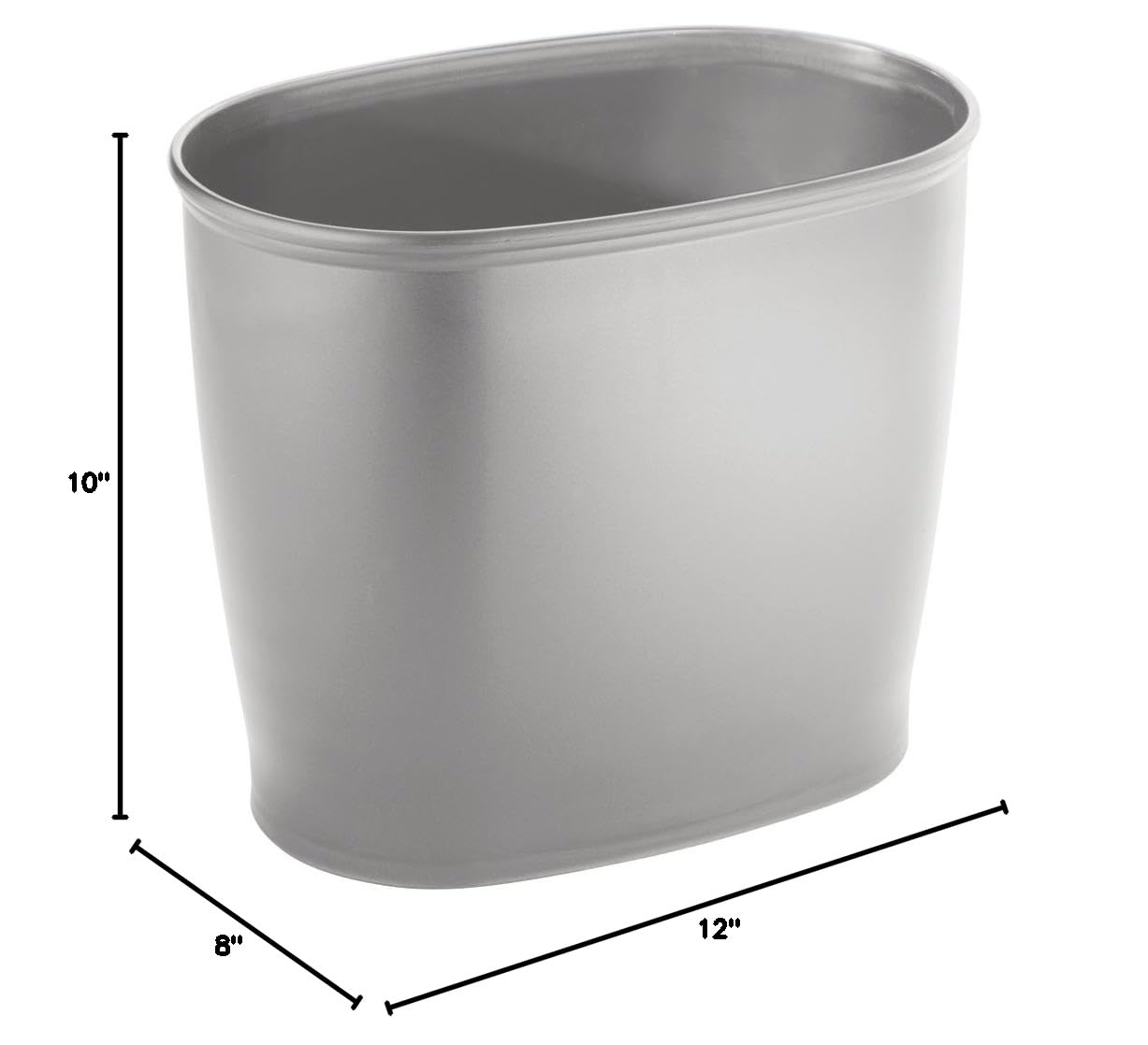 iDesign Kent Oval Wastebasket Trash Can - Small Bathroom Garbage Bin for Kitchen, Office & Bedroom - Durable Plastic Gray Trash Can with Lid for Home & Office Use