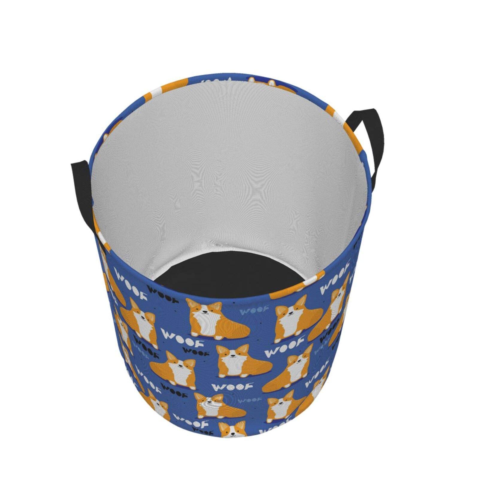 Happy Dogs Cute Corgi Collapsible Laundry Basket with Handle - Waterproof Fabric Hamper for Dirty Clothes, Toys & Bathroom Storage - Large Foldable Organizer Bin for Home, Bedroom & Laundry Room