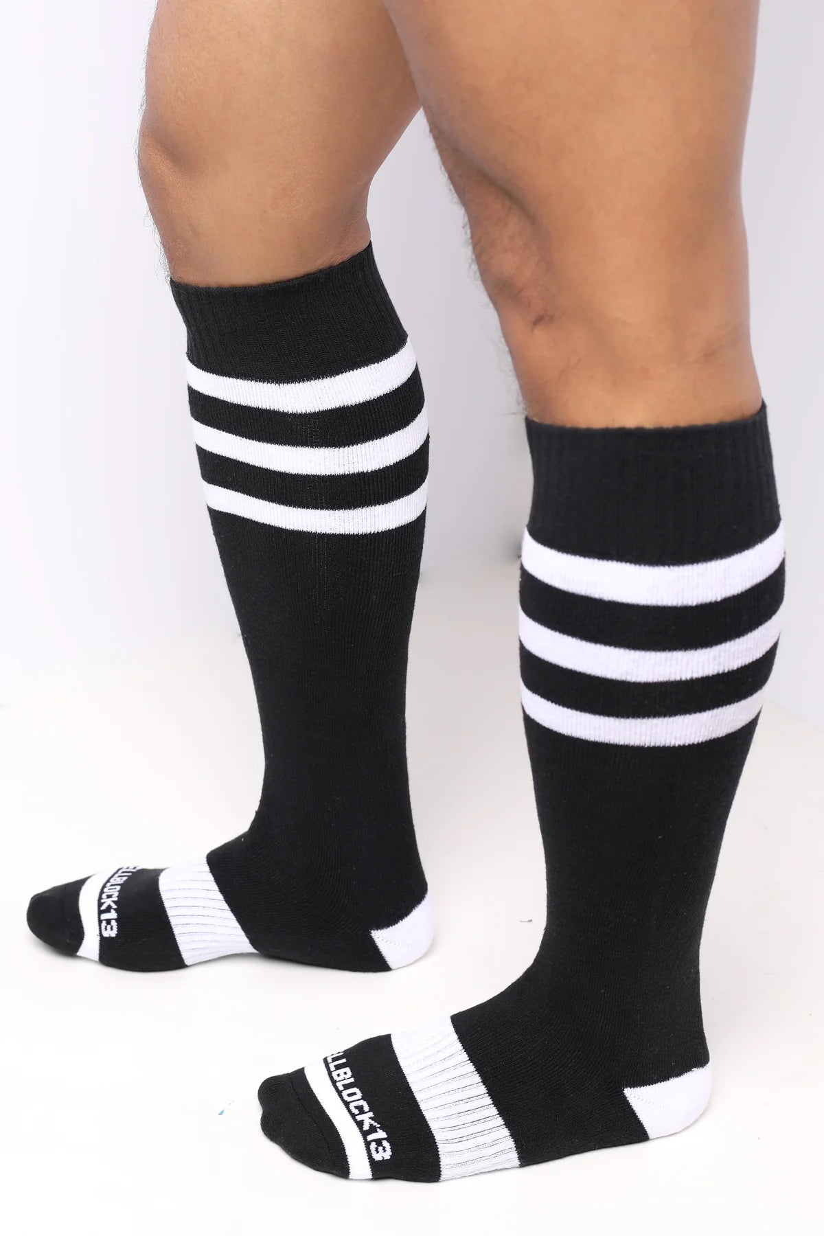 Cellblock 13 Linebacker Knee High Football Socks - Black & White Compression Socks for Athletes & Sports Performance