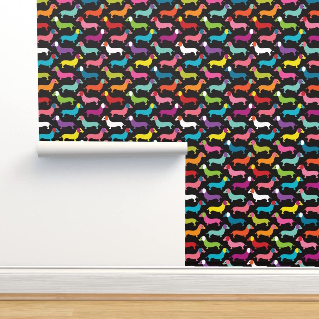 Retro Dachshund Peel & Stick Wallpaper - 9ft x 2ft Removable Dog Pattern for Nursery, Kids Room & Home Decor | Gender Neutral, Colorful & Customizable by Spoonflower | Perfect for Accent Walls, DIY Projects & Rental Friendly Spaces