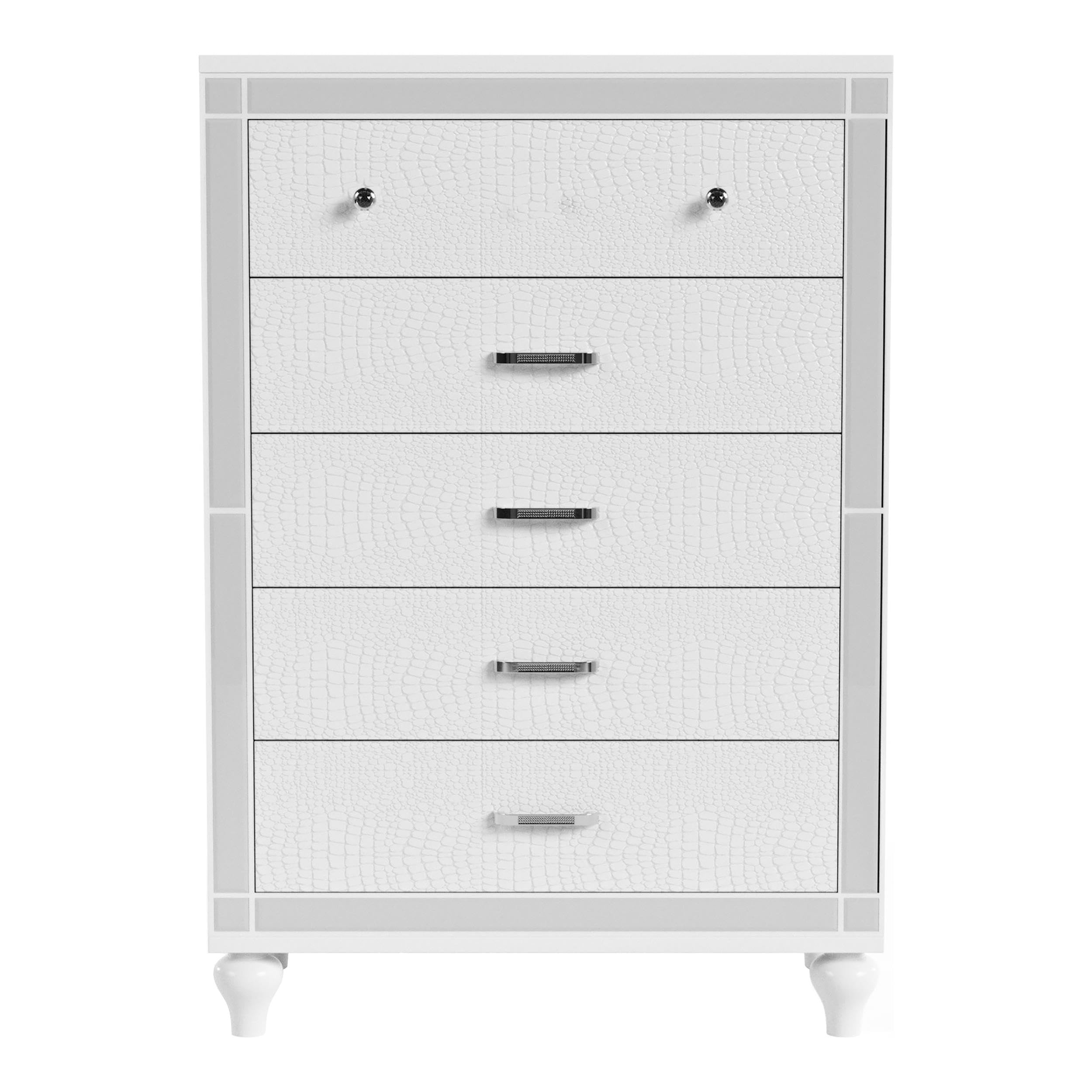 Furniture of America Xulu Contemporary Solid Wood 5-Drawer Dresser Chest in White - Modern Bedroom Storage for Clothes and Linens