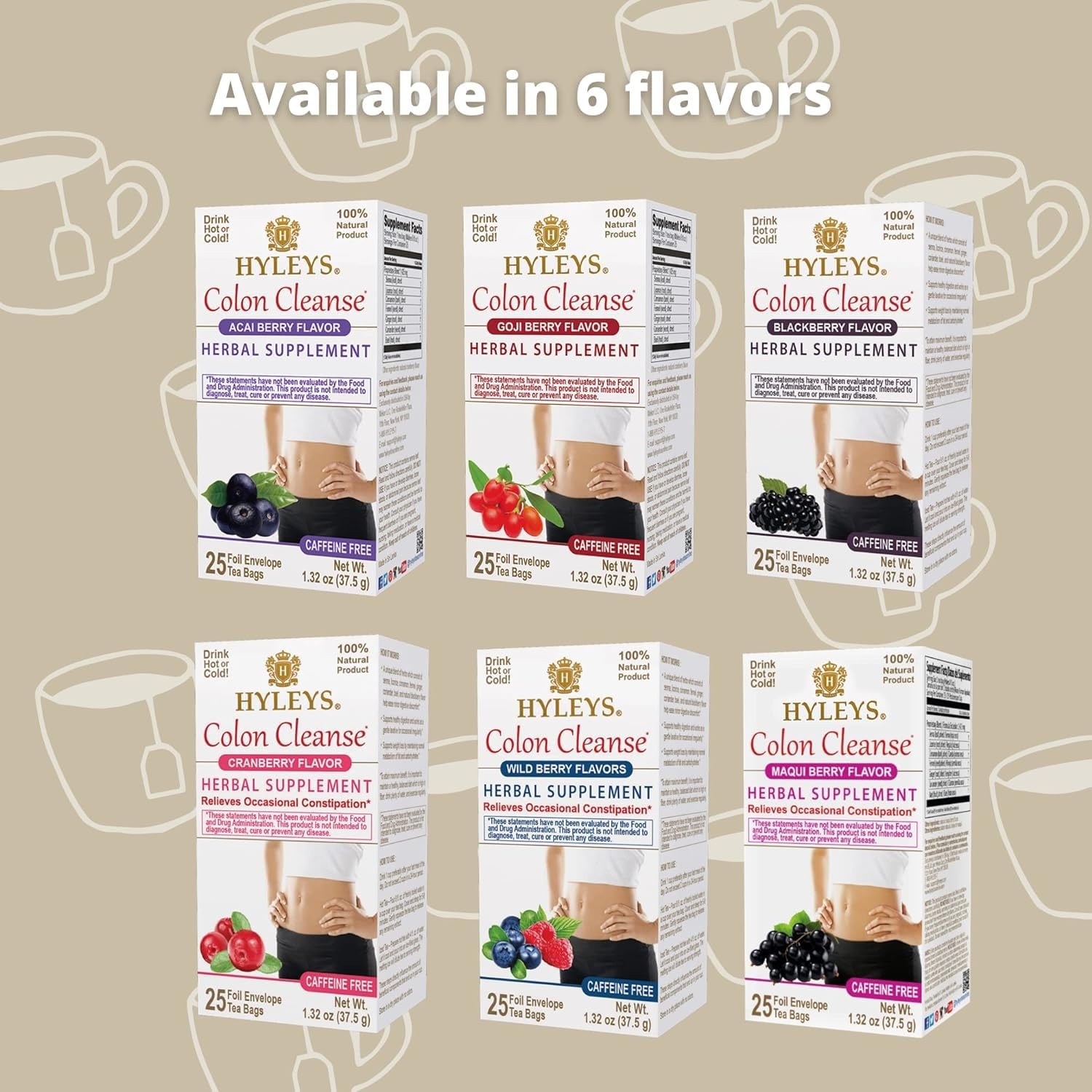 Hyleys Colon Cleanse Tea - Goji Berry Flavor, 25 Tea Bags (12 Pack, 300 Tea Bags Total) | Herbal Detox Tea for Digestive Health & Weight Loss | Perfect for Daily Cleansing & Wellness Routine