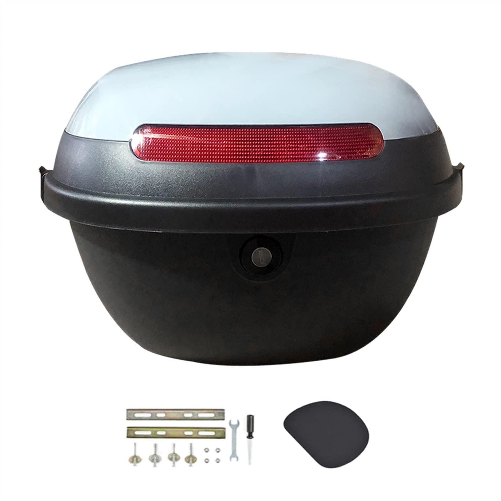 Universal Motorcycle Top Case - Lockable Storage for Helmet & Luggage - Light Gray