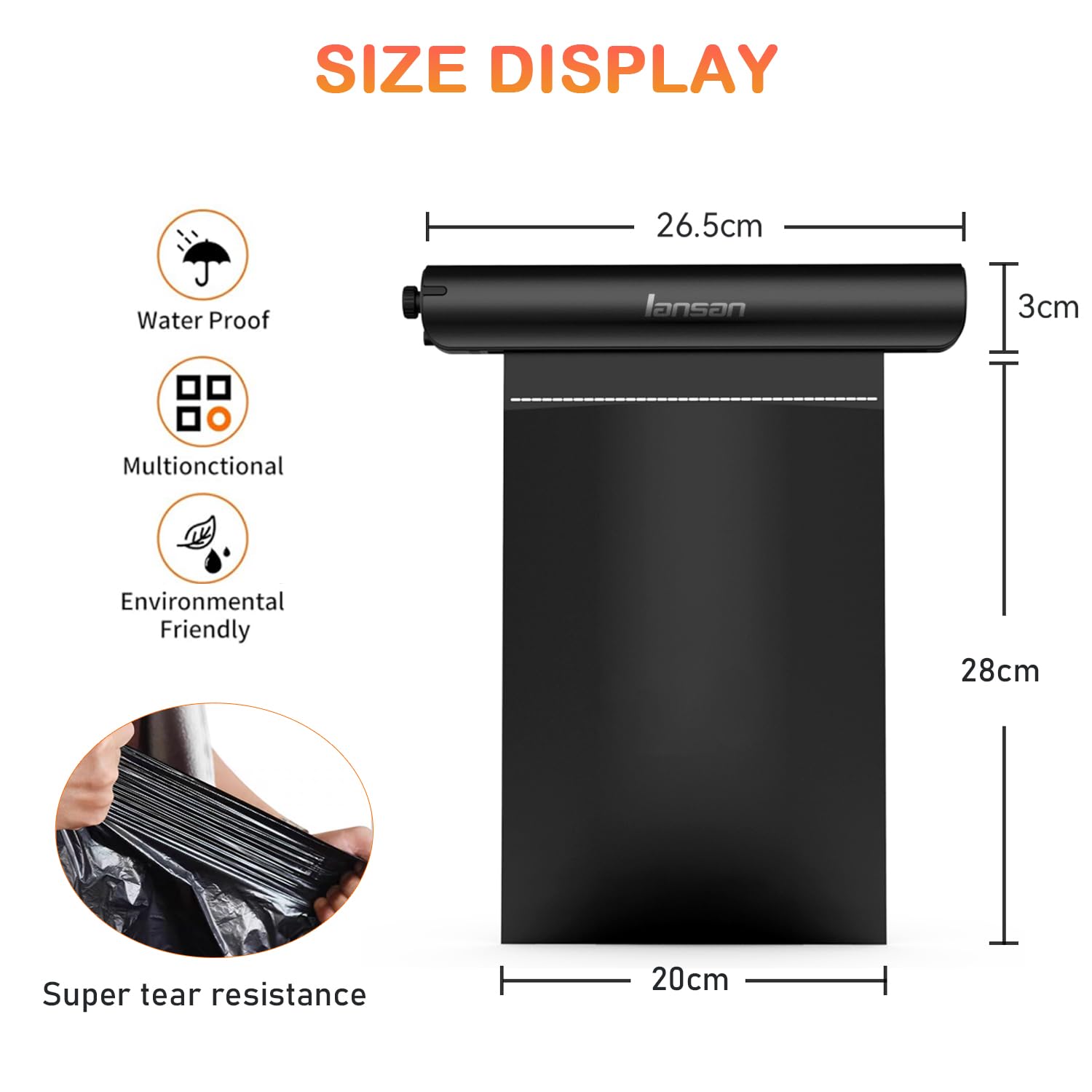 Waterproof Hanging Car Trash Can with 42pc Trash Bags - Roller Type Back Seat Garbage Bin for Vehicles, Office & Kitchen Use | Perfect for Travel, Camping & Road Trips (Black)
