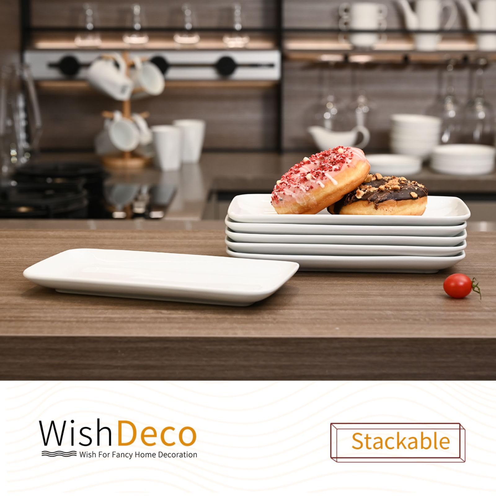6-Piece White Ceramic Rectangle Serving Platter Set - 9 Inch (23cm) Small Dinner Plates for Desserts, Sushi, Appetizers & Party Side Dishes - Perfect for Entertaining, Buffets & Home Dining
