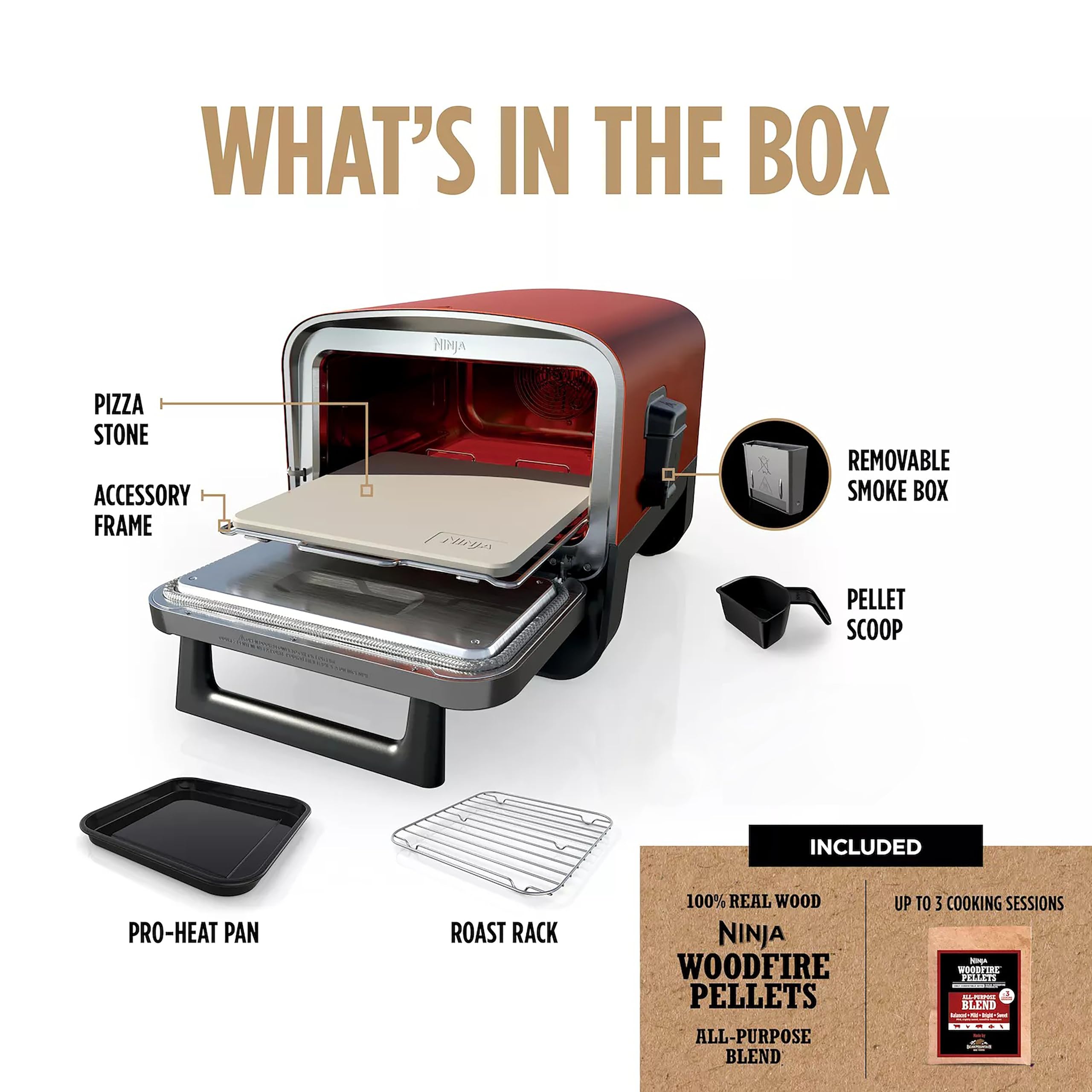 Ninja Woodfire Outdoor Pizza Oven - 8-in-1 Portable Electric Roaster & BBQ Smoker with 700°F Heating, 5 Artisan Pizza Settings, Includes Flavored Wood Pellets (Pine Green, Renewed) - Perfect for Backyard Parties, Camping & Outdoor Cooking