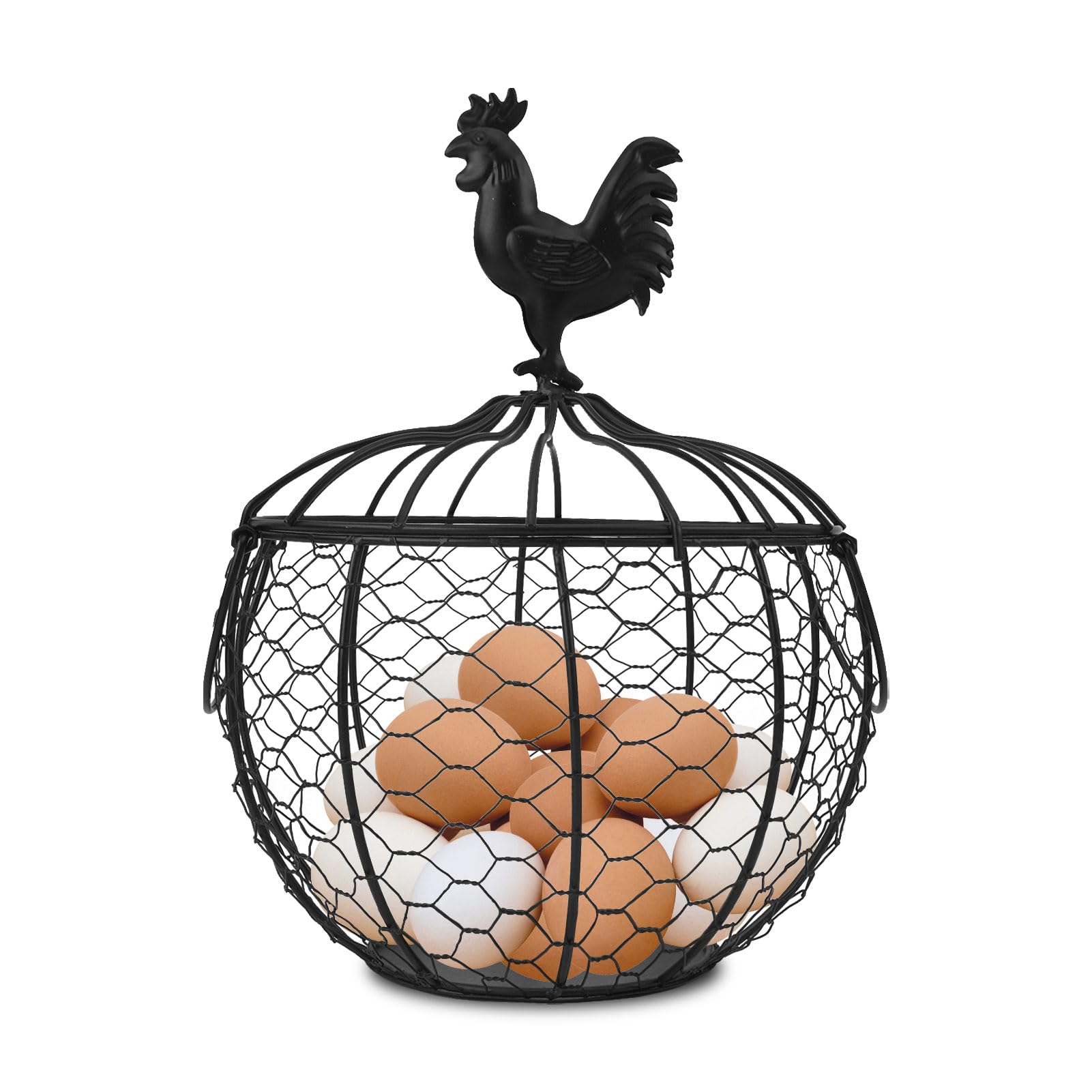 Stainless Steel Egg Basket with Handle - Decorative Chicken Egg Collecting Basket for Fresh Eggs, Countertop Storage for Eggs & Fruits - Perfect for Farmhouse Kitchen, Countryside Decor, and Farmers Market Use