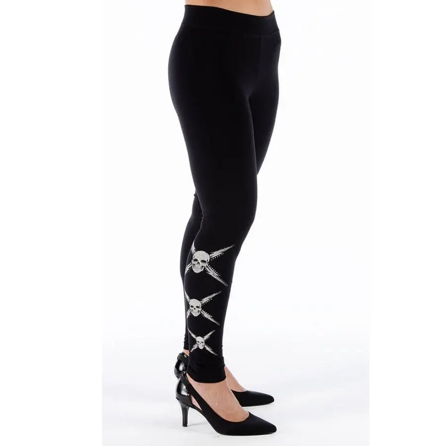 BOL Women's Rhinestone Skull Print Leggings - Gothic Fashion, Halloween Costume, Party Outfit, Yoga Pants & Casual Wear