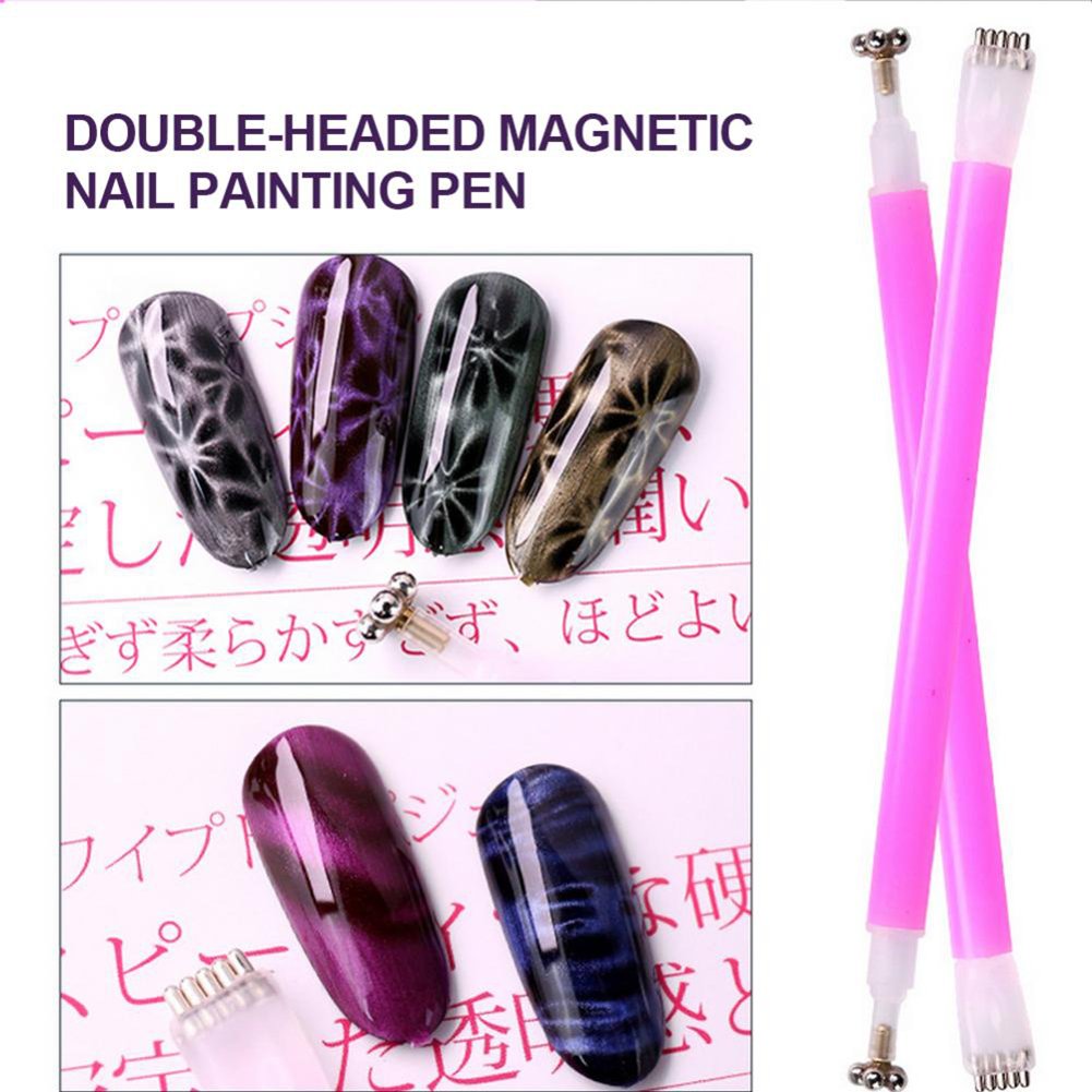 WOKOTO 5Pcs Professional Nail Art Magnet Tool Set - Double Head Flower Design Magnetic Pens & Strong Magnet Stick for Cat Eye Gel Polish - Perfect for Salon & Home Manicures (MJB076)