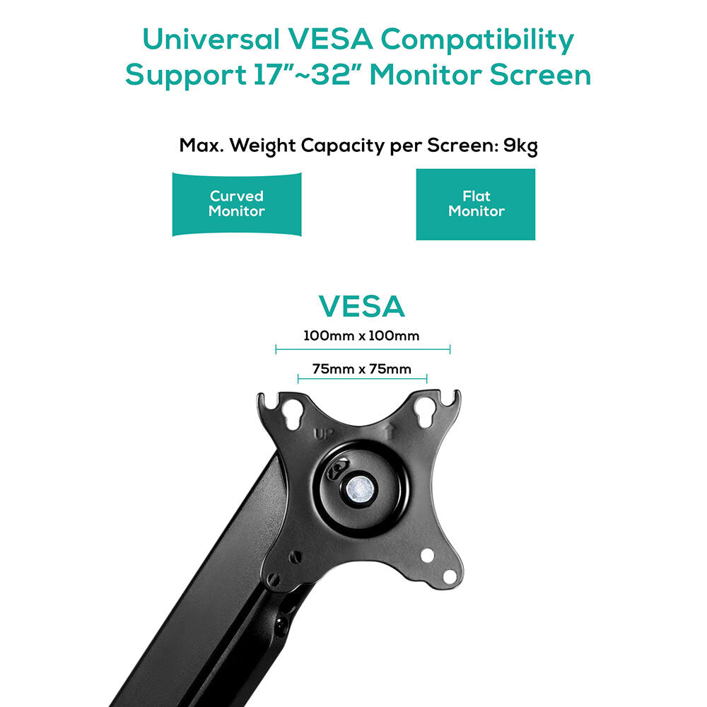 Activiva 17-32 Inch Single Monitor Gas Spring Arm - Heavy Duty Steel Desk Mount for Computer Screens - Perfect for Home Office, Gaming Setup & Workspace Ergonomics