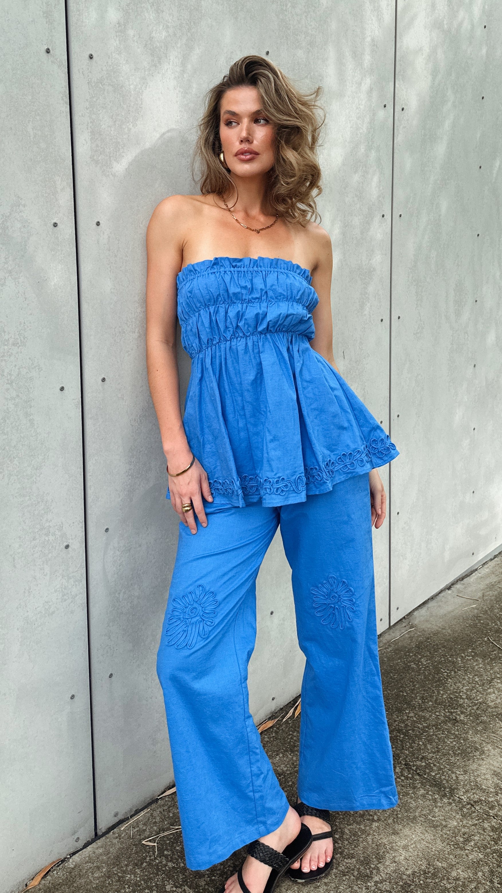 Ines Pants for Women - High Waisted Marine Blue Trousers | Comfortable Office Pants, Casual Wear & Travel Outfits