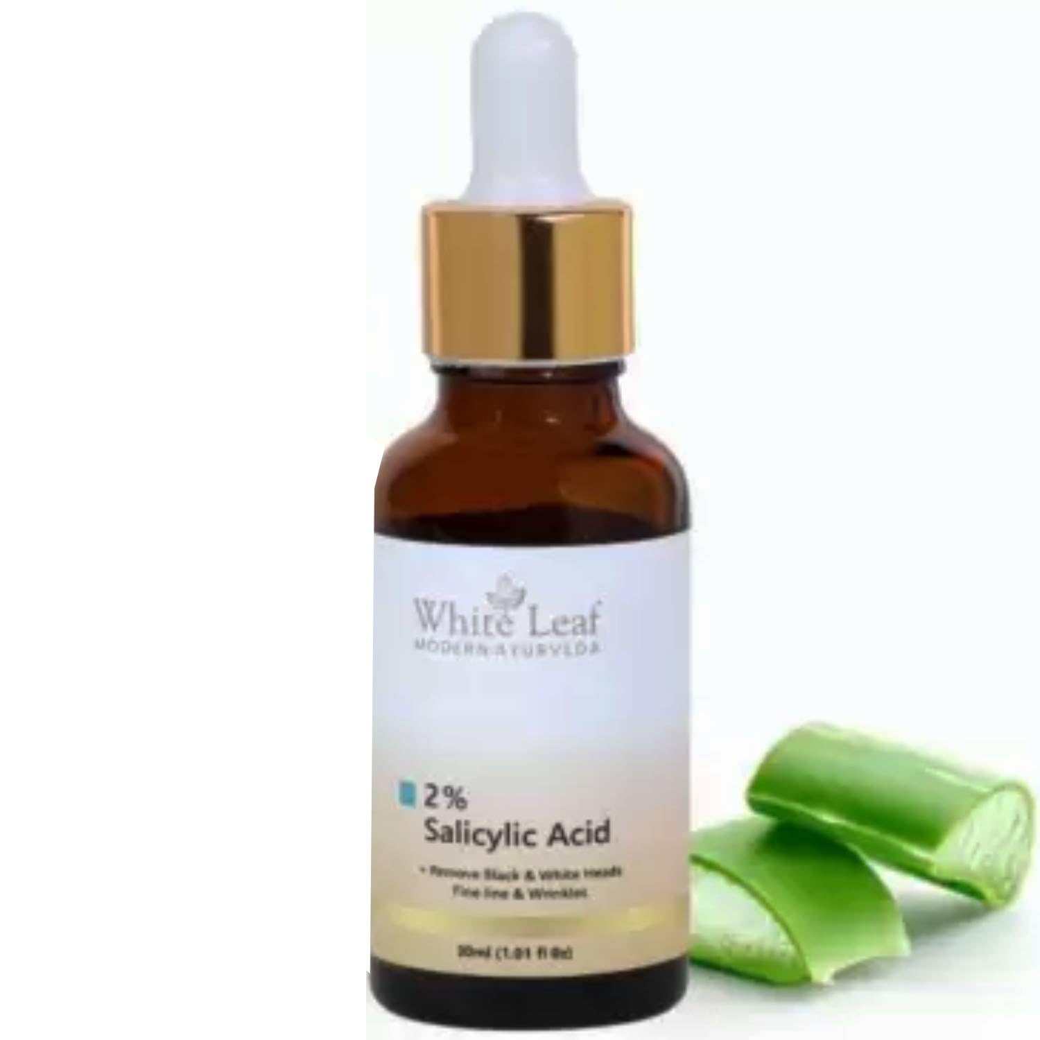White Leaf 2% Salicylic Acid Serum for Acne Prone Skin - Blackhead & Whitehead Treatment (30ml) | Vegan, Natural Face Serum with Aloe Vera & Glycerin - Paraben & Sulfate Free | Perfect for Daily Skincare Routine & Blemish Control