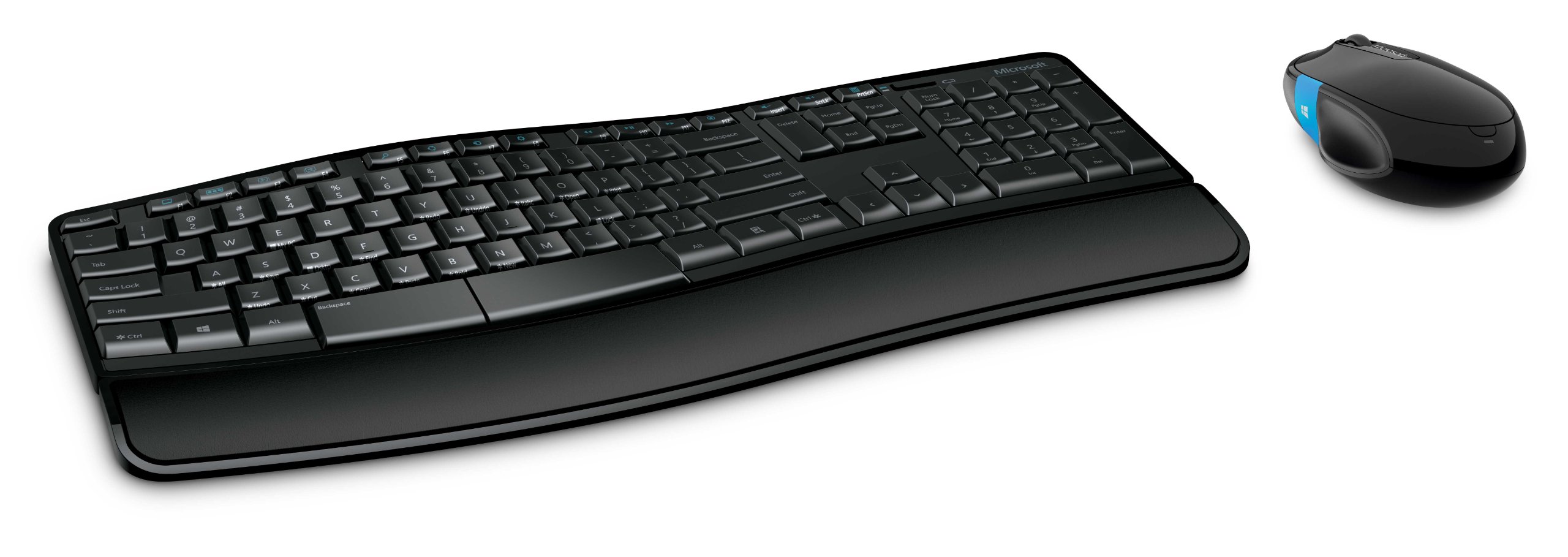 Microsoft Sculpt Comfort Desktop - Black - Wireless Ergonomic Keyboard and Mouse Combo with Cushioned Palm Rest & USB Receiver for Office & Home Use - Comfortable Computer Accessories for Long Work Hours & Gaming