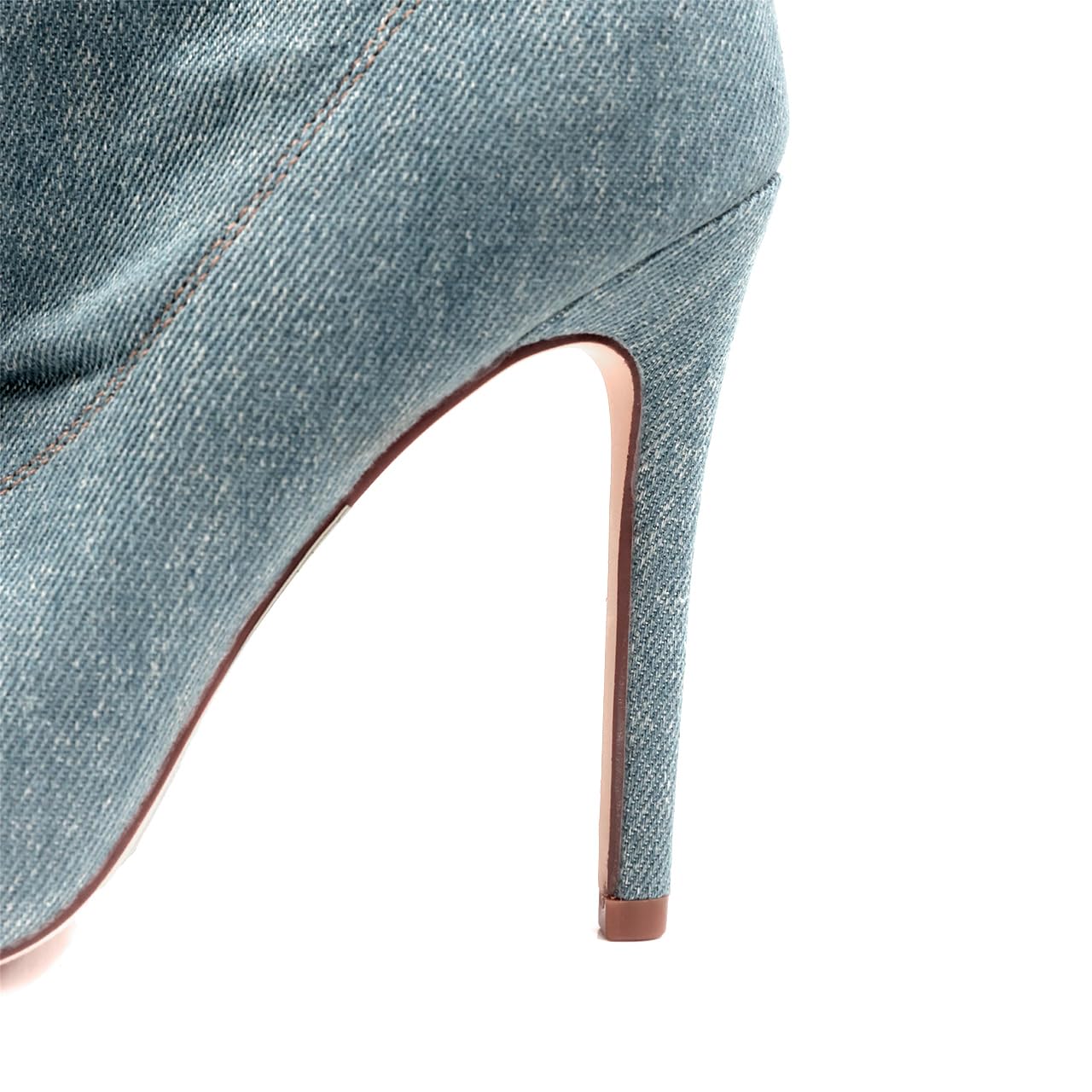 Liliana Women's Denim Button Up High Heel Open Toe Booties - Peep Toe Ankle Boots with Pocket for Casual Outings & Night Out