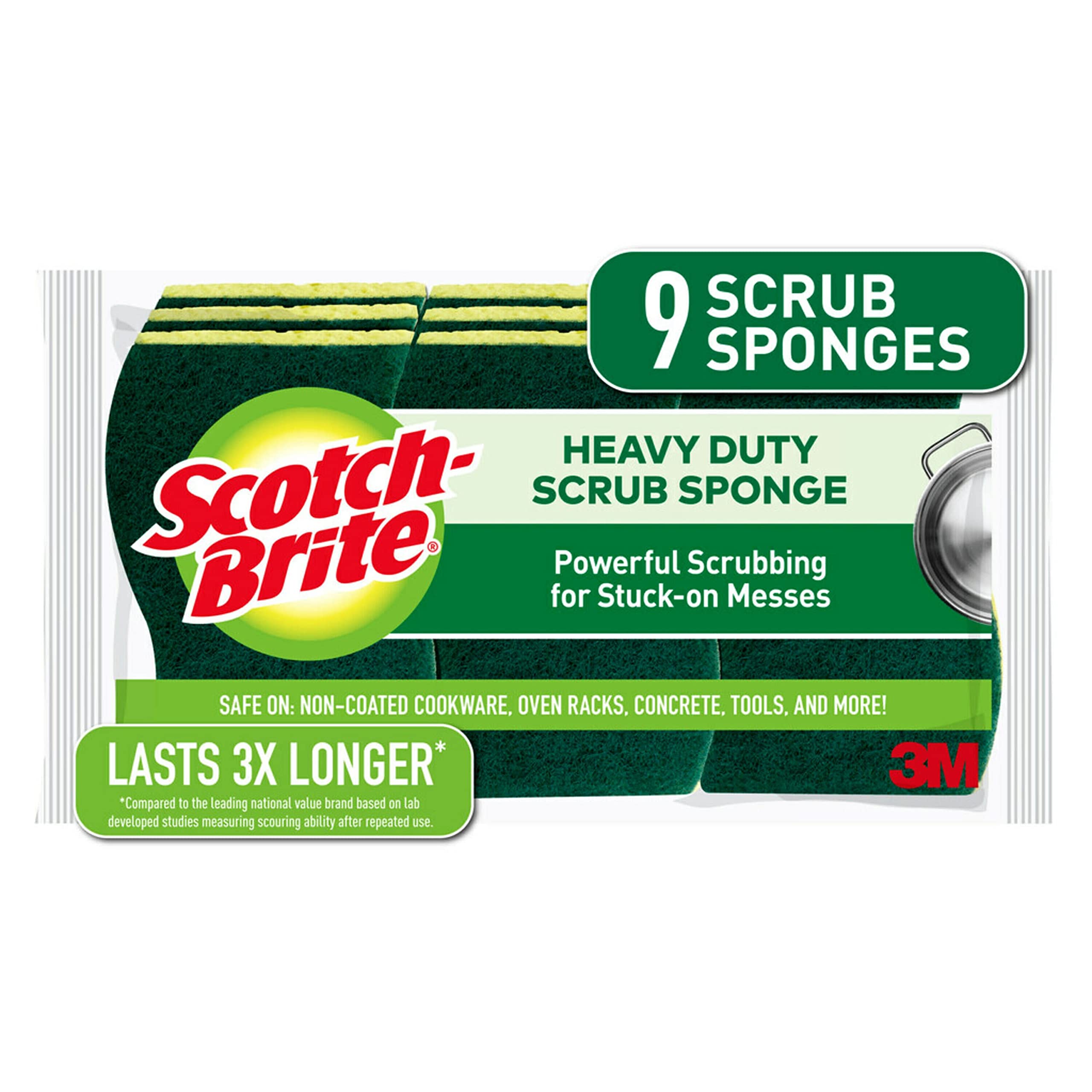 Scotch-Brite Heavy Duty Scrub Sponges - 9 Pack | Non-Scratch Kitchen Cleaning Sponges for Pots, Pans & Dishes | Safe for Non-Coated Cookware | Perfect for Tough Stains & Grease Removal