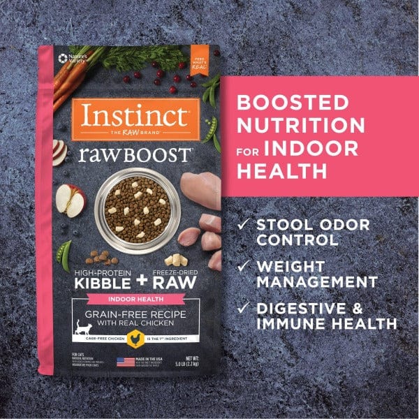 Instinct Raw Boost Indoor Health Real Chicken Recipe Dry Cat Food for Adult Cats - 5lb Bag | High Protein Grain-Free Kibble for Indoor Cats, Supports Digestion & Healthy Weight - Perfect for Daily Feeding & Picky Eaters