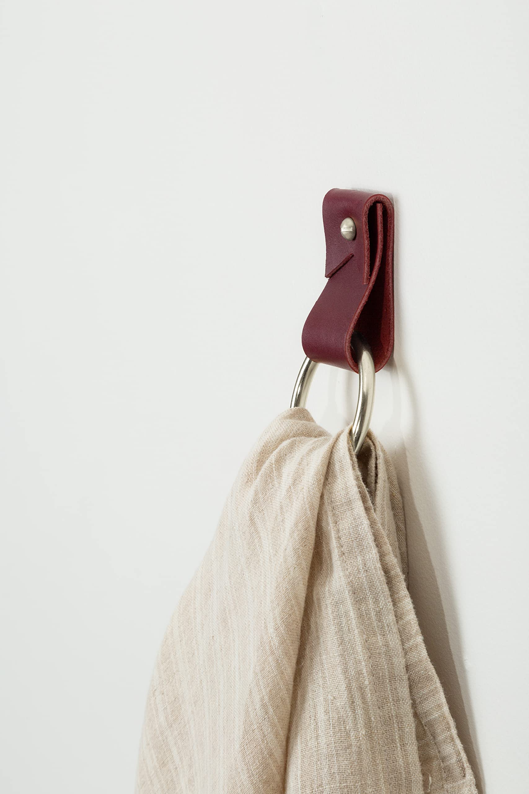 KEYAIIRA - Small Wide Leather Wall Hook, Minimalist Steel Towel Ring for Bathroom, Hand Towel Holder with Leather Loop Strap - Perfect for Wall Hanging, Kitchen, Entryway & Decorative Storage