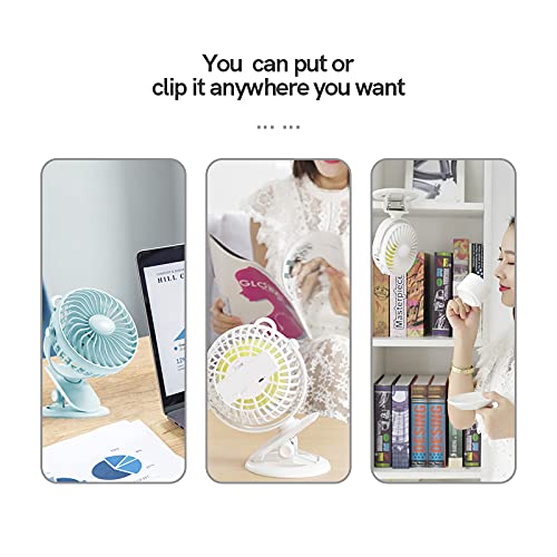 Clip on Fan - Portable Battery Operated Mini Desk Fan with 3 Speed Settings, 360° Rotation, Quiet Cooling - Perfect for Office, Bedroom, Dorm, Travel & Outdoor Use (Sky Blue)
