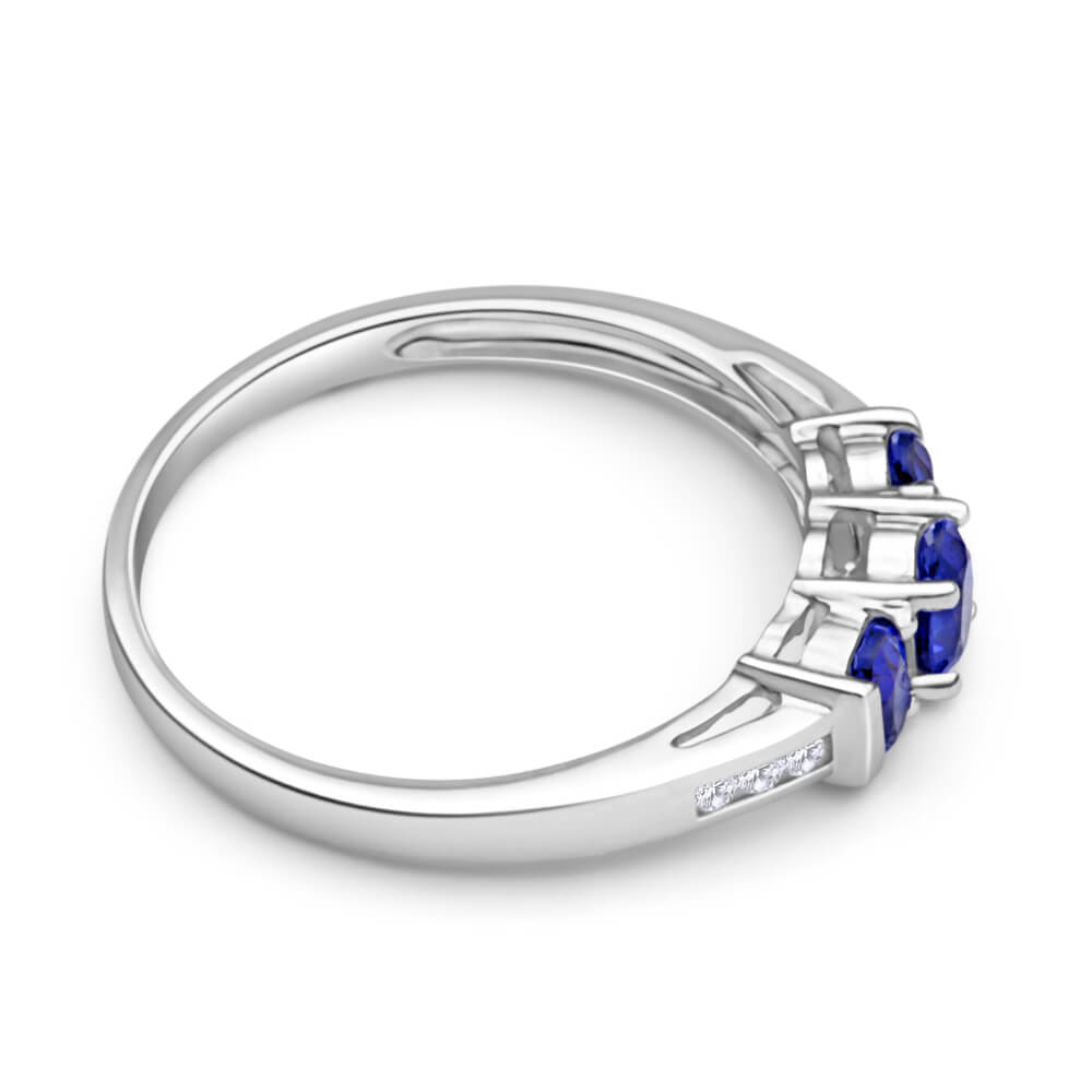 9ct White Gold Created Tanzanite and Diamond Trio Ring for Women | Elegant Engagement, Wedding, Anniversary Gift