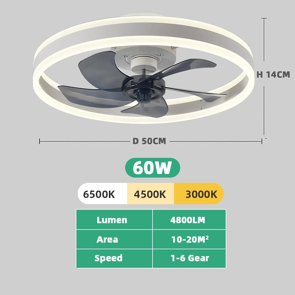Smart LED Ceiling Fan with Light - 6 Speed Settings, Ultra Quiet, Energy Efficient - Perfect for Bedroom, Living Room, and Office Spaces