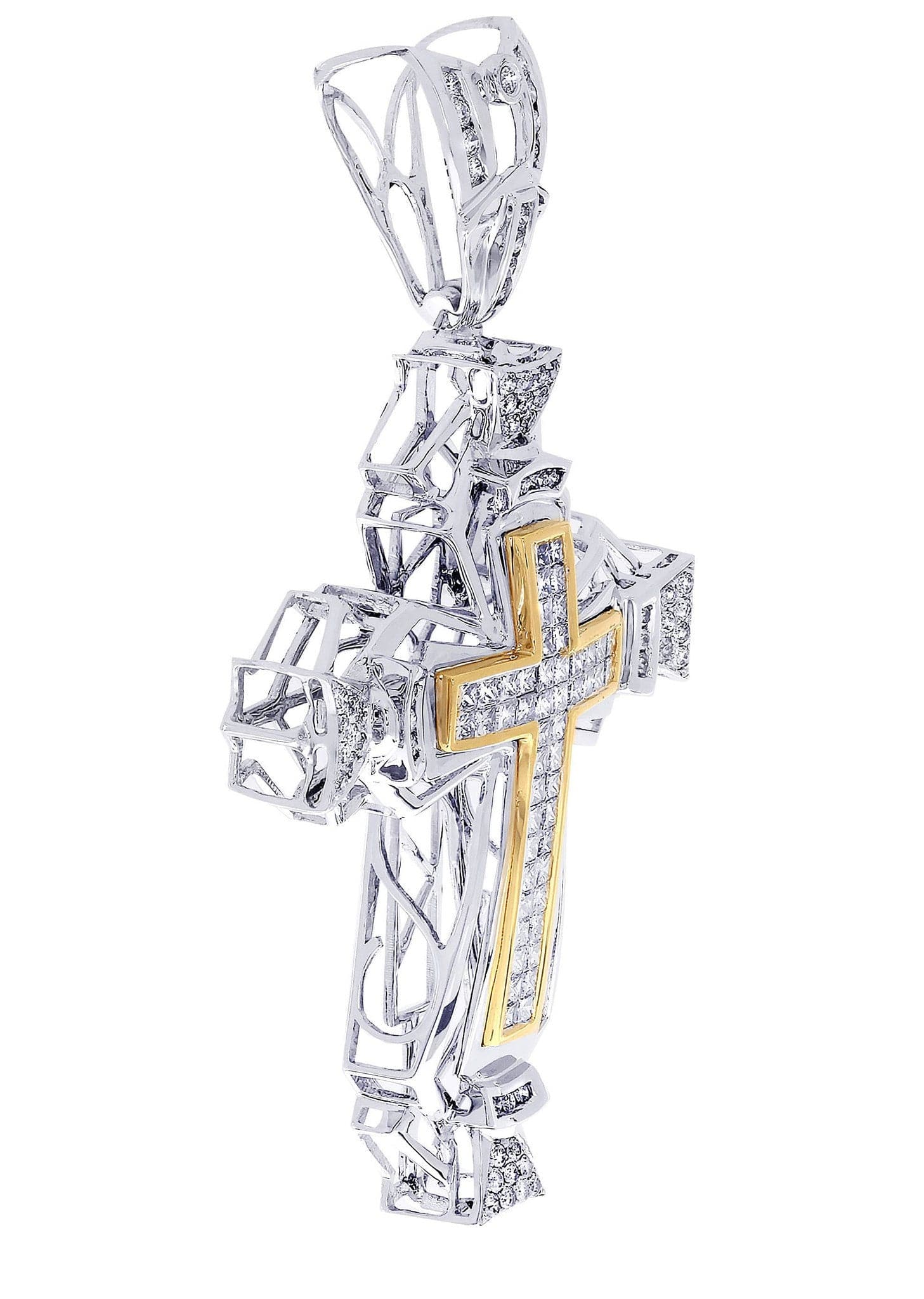 3.08 Carat Diamond Cross Pendant Necklace - 18.66 Grams Solid Gold Religious Jewelry for Women - Perfect for Baptism, First Communion & Special Occasions