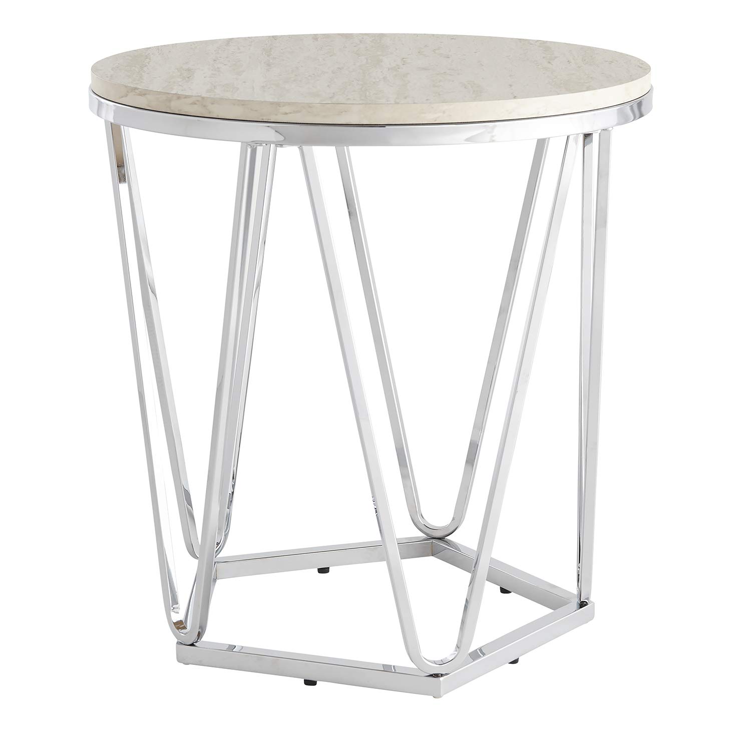 SEI Furniture Luna Faux Stone Round Side Table - Silver Finish Modern Accent Table for Living Room, Bedroom, or Outdoor Patio Decor