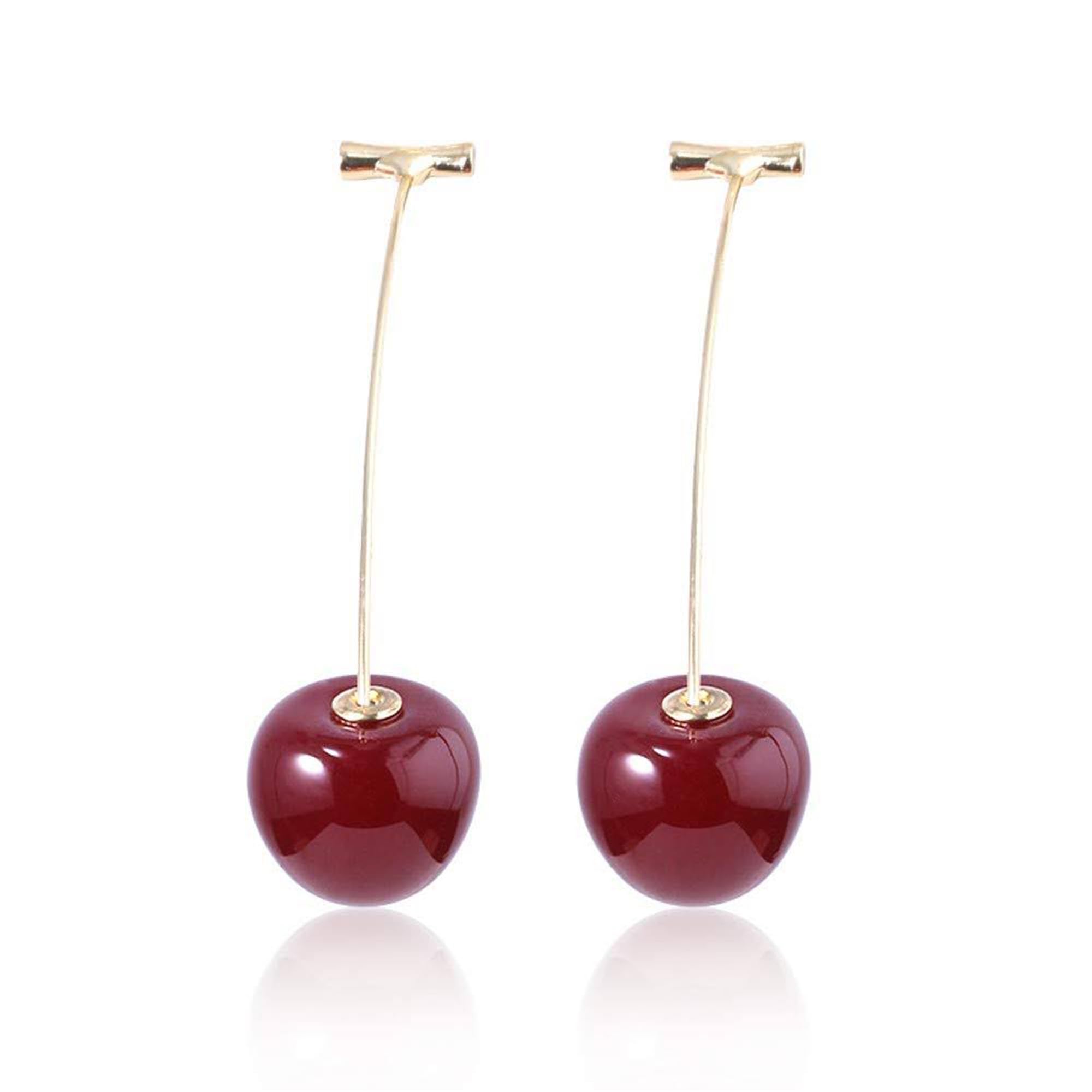Red Cherry Gold Plated Dangle Earrings for Women - Fashion Frill Drop Earrings for Girls, Perfect Gift for Her - Elegant Jewelry for Parties, Dating & Special Occasions